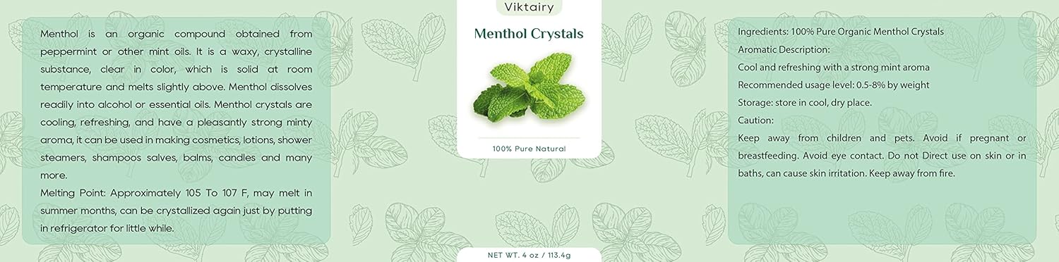 Menthol Crystals 4 oz, 100% Pure Organic Mint Crystals | Great for Making Shower Steamers, Creams and Soaps