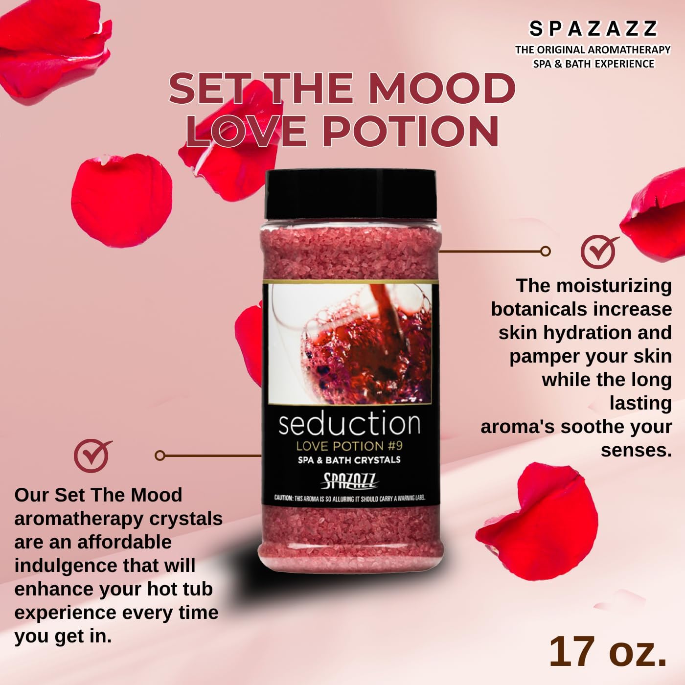 Spazazz Couples Romance Gift Set- Hot Tub Aromatherapy Spa Crystals with Minerals, 17-Ounce, Love Potion No.9 Seduction | Bath Salts Scents & Fragrances