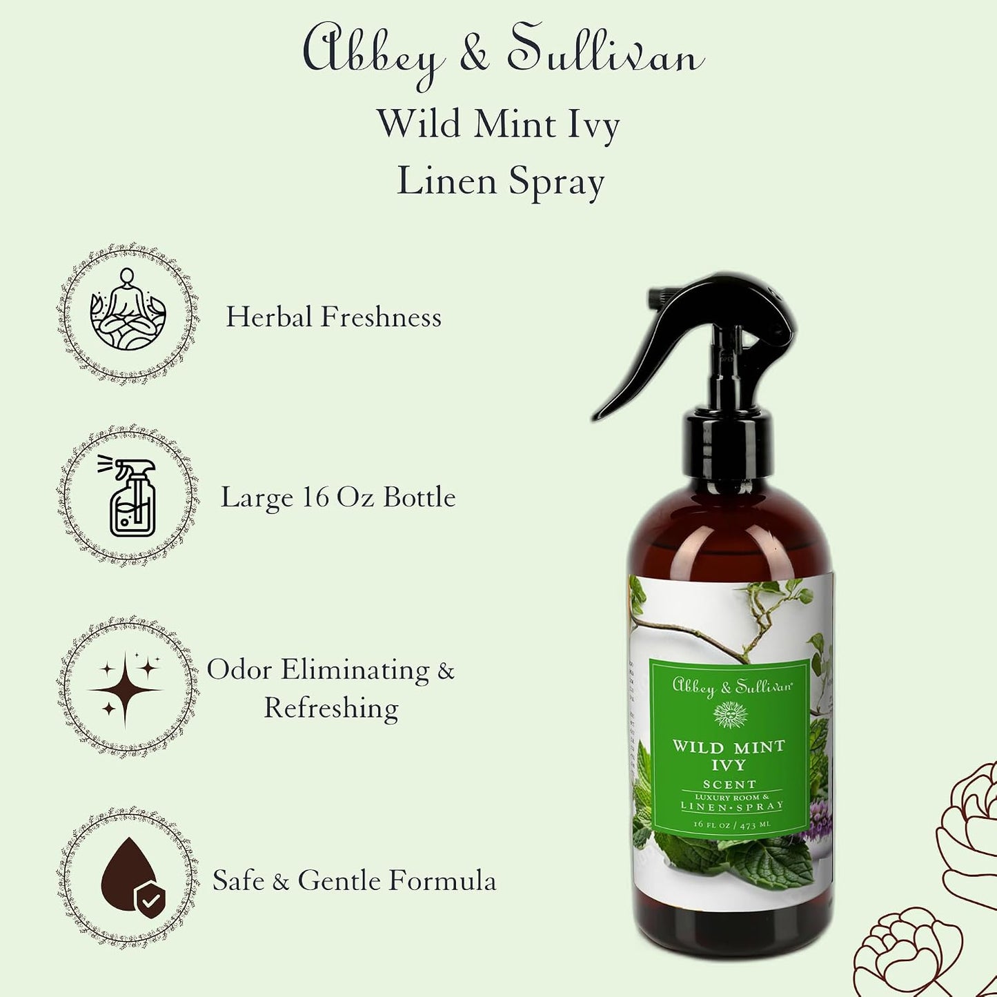 Abbey & Sullivan Linen Spray, Wild Mint Ivy, 16 oz