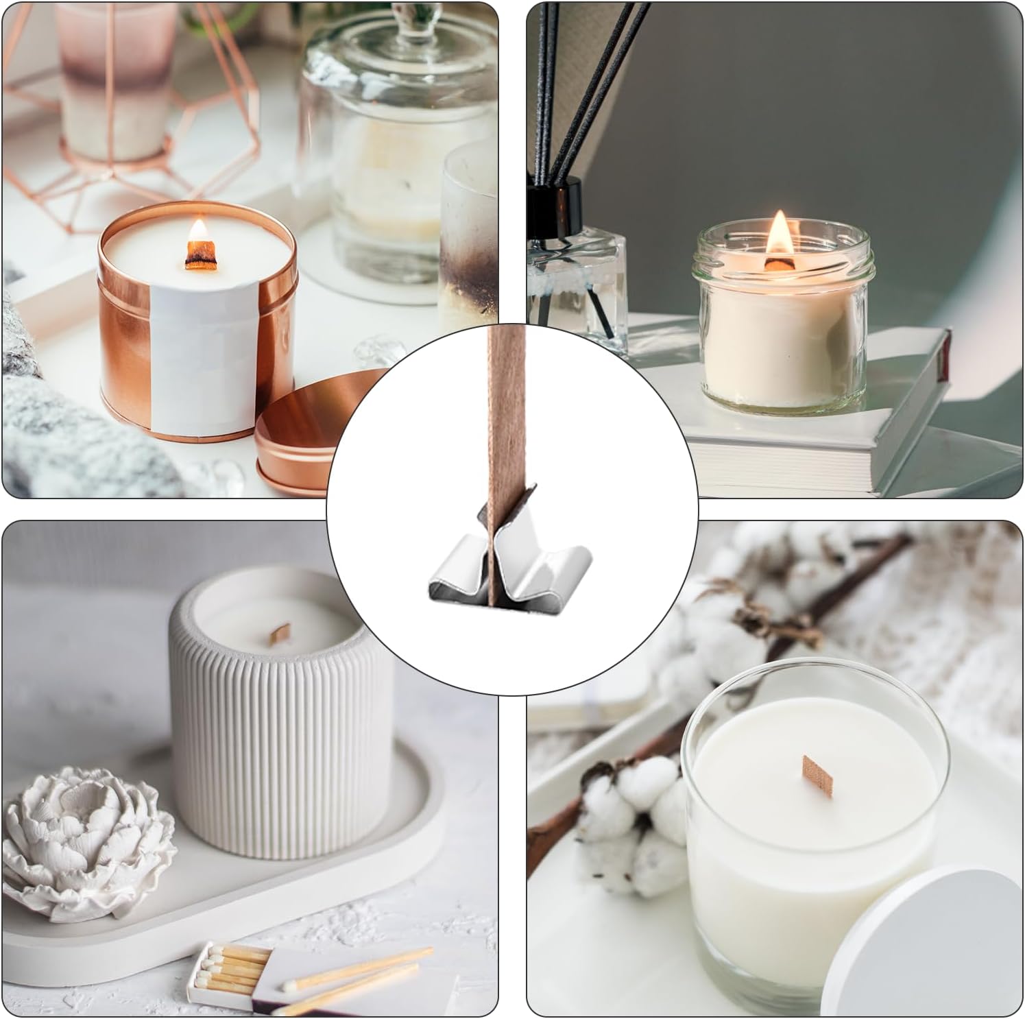 100 PCS Thickened Wood Wicks for Candles Making with Wick Trimmer & Iron Bases-0.5 × 5.1in, Naturally Smokeless Candle Wicks Naturally Smokeless for Long Lasting(T-Shaped Base)