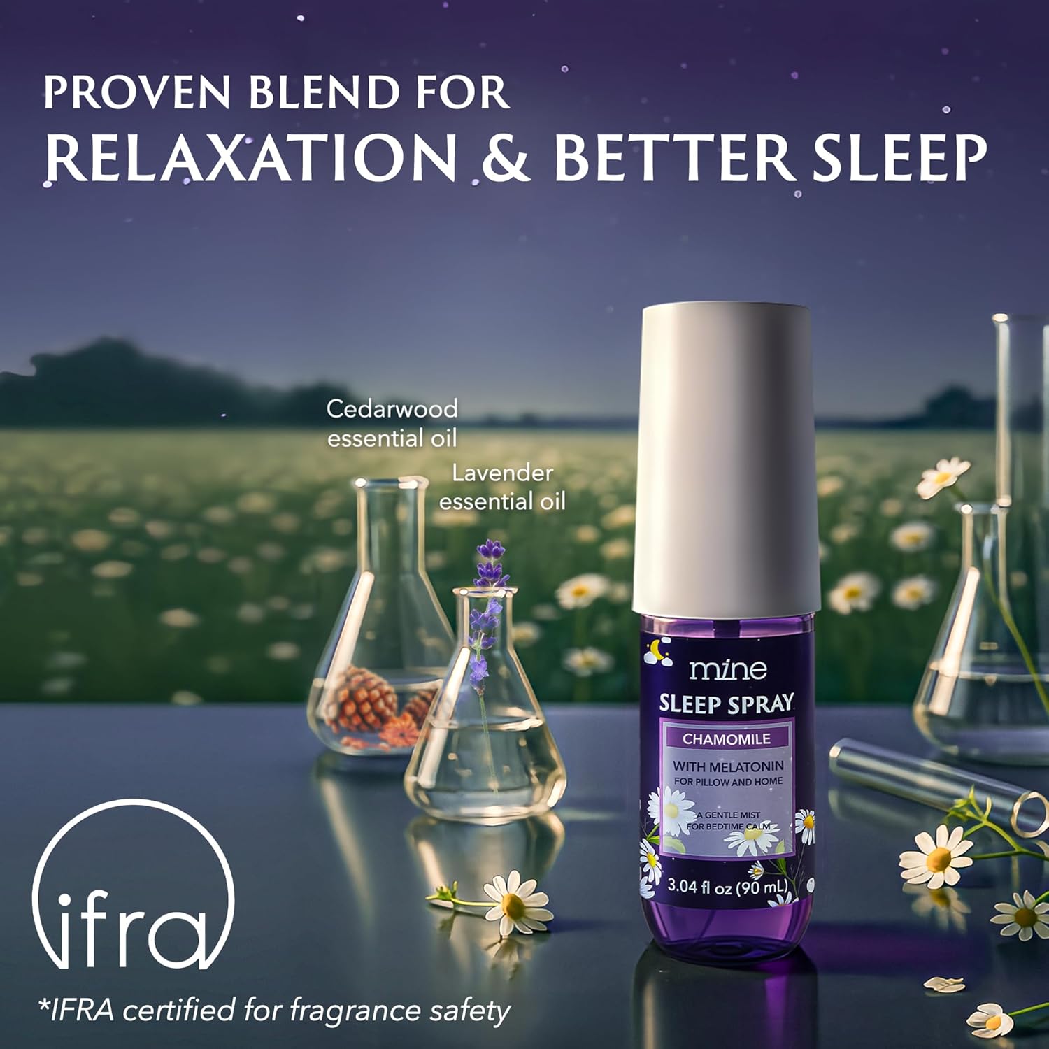 Lavender & Chamomile Inspired Sleep Spray with Melatonin – Natural Pillow Mist for Relaxing Sleep, Calming Bed Spray for Adults, Lavender Pillow Mist