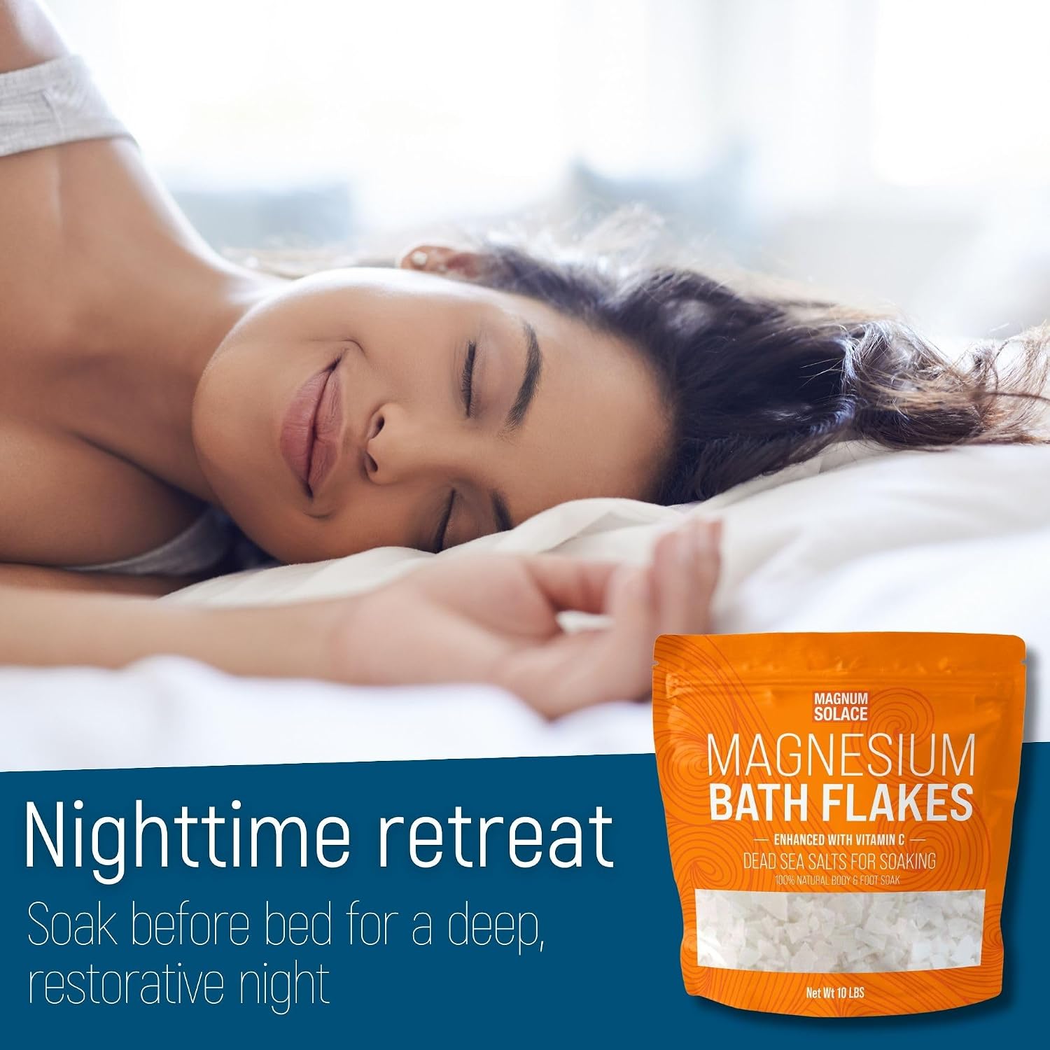 Magnesium Flakes for Bath - Magnesium Chloride Flakes - Dead Sea Salts for Soaking - Enhanced with Vitamin C Crystals, 3.0 LBS