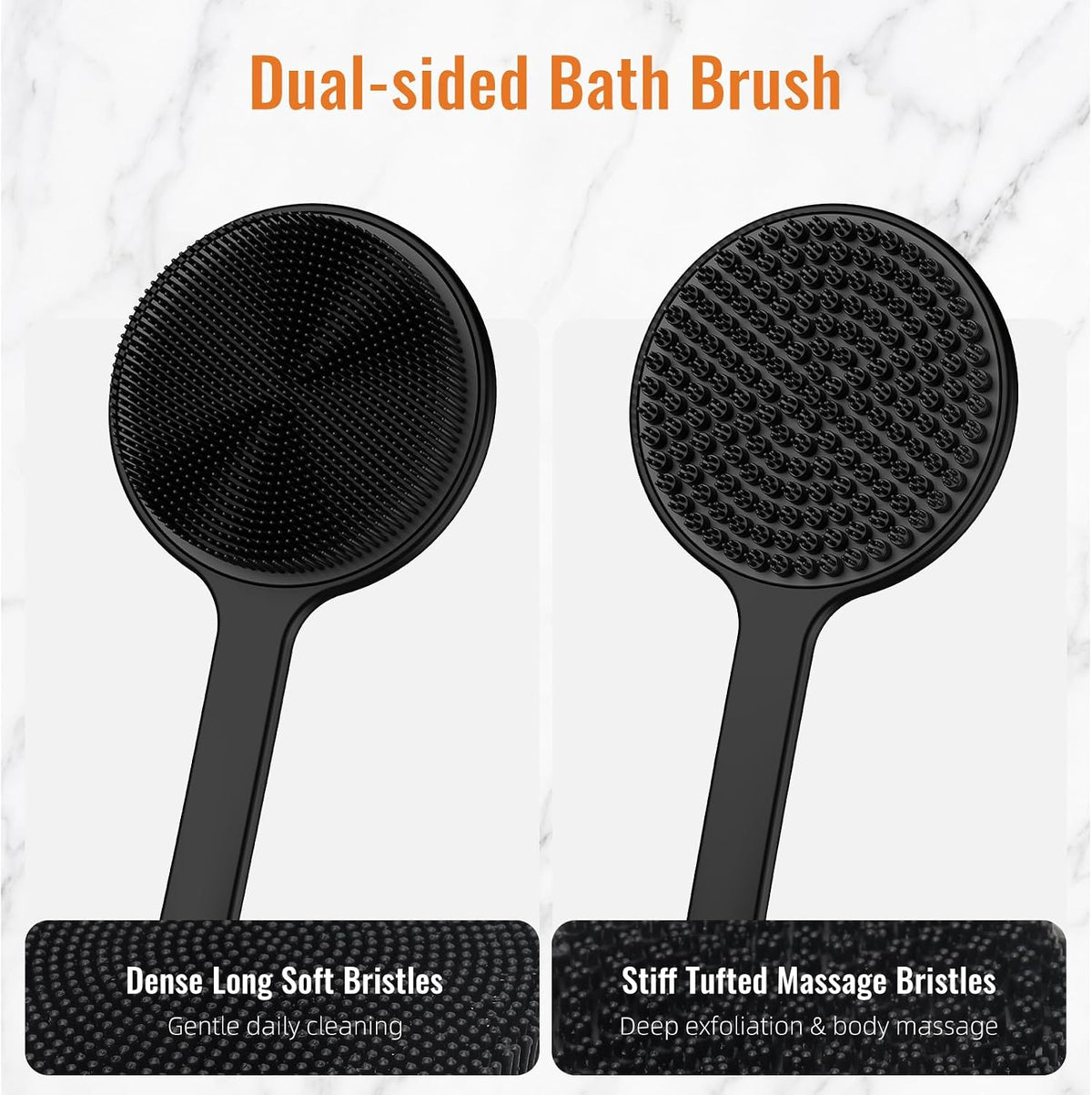 Silicone Back Scrubber for Shower, 17in Lengthen Long Handle Body Brush, Double Sided Shower Brush for Shower Exfoliating and Massage Can Produce Rich Foam, Long Handle Back Scrubber for Men