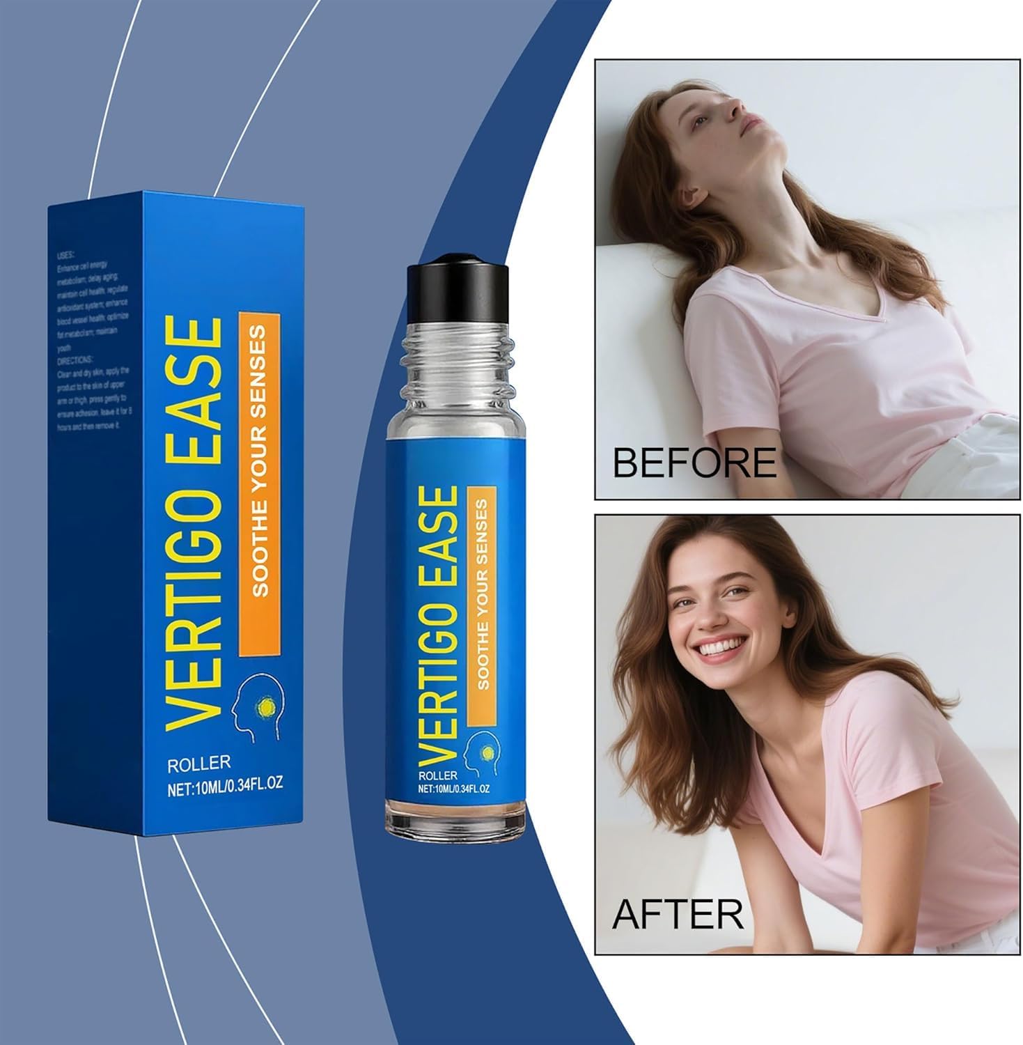 Vertigo Relief Roll On, Soothing Roll-On for Head Comfort | Natural Essential Oil Blend to Ease Feelings of Dizziness - Promote Relaxation - Portable 10ml