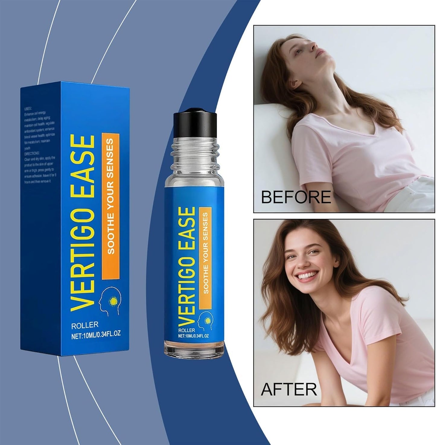 Vertigo Ease Roll On | Soothing Roll-On for Head Comfort - Essential Oil Blend to Relief Feelings of Dizziness & Promote Relaxation - Portable - 1pc / 10ml