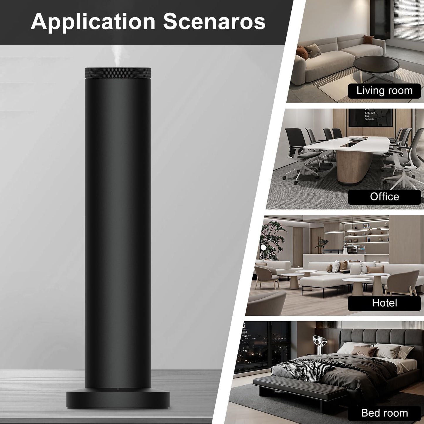 Wireless Hotel Scent Diffuser Starter Kit- Cordless Rechargeable Diffuser for Whole House - Hotel Scents Collection - App Control Waterless Essential Oil Diffuser for Large Room, Studio, Office(Black)