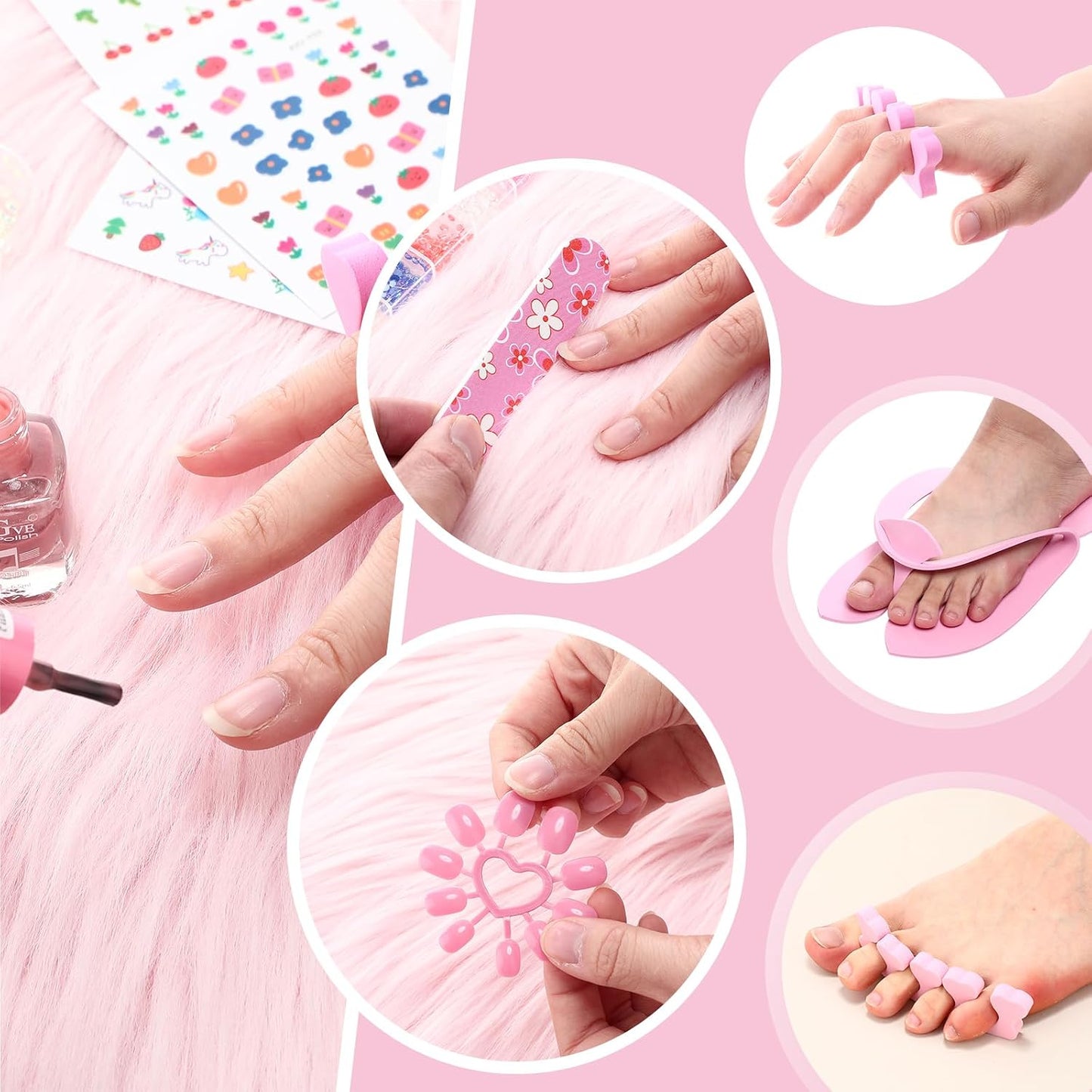 85 Pcs Spa Kit Nail Art Kit Sleepover Party Supplies with 12.5 x 12.5 in Inflatable Foot Tubs Foot Bath Towel and Basket DIY Manicure Pedicure Set for Slumber Party(Pink)