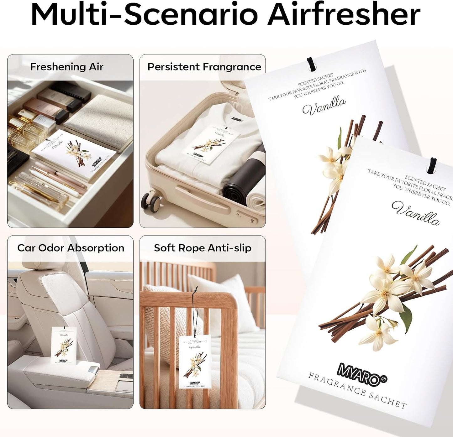 MYARO 12 Packs Vanilla Scented Sachets for Drawer and Closet, Long-Lasting Closet Sachet Bags Drawer Deodorizers Fresh Scents, Home Fragrance for Lover