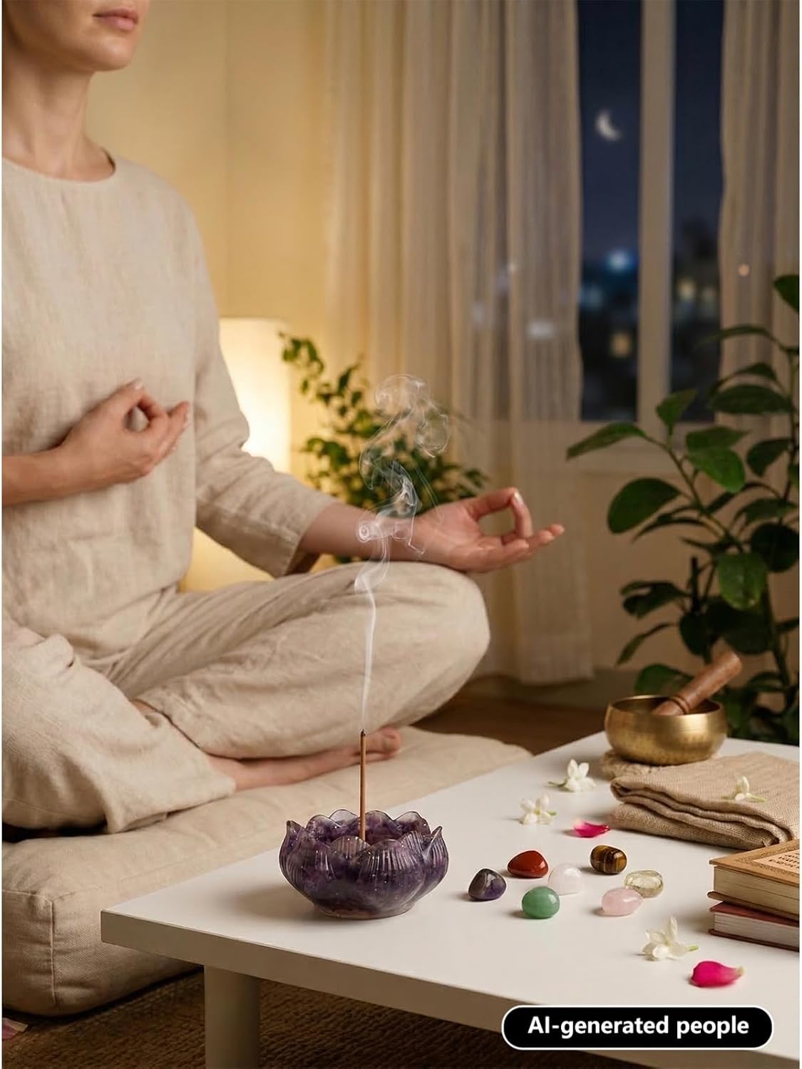 Jovivi Incense Holders Set,Amethyst Crystal Lotus Resin Burner, 2 Incense Holders, 7 Chakra Tumbled Stones, Mini Incense Sticks & Gift Box – Spiritual Meditation Home Decor
