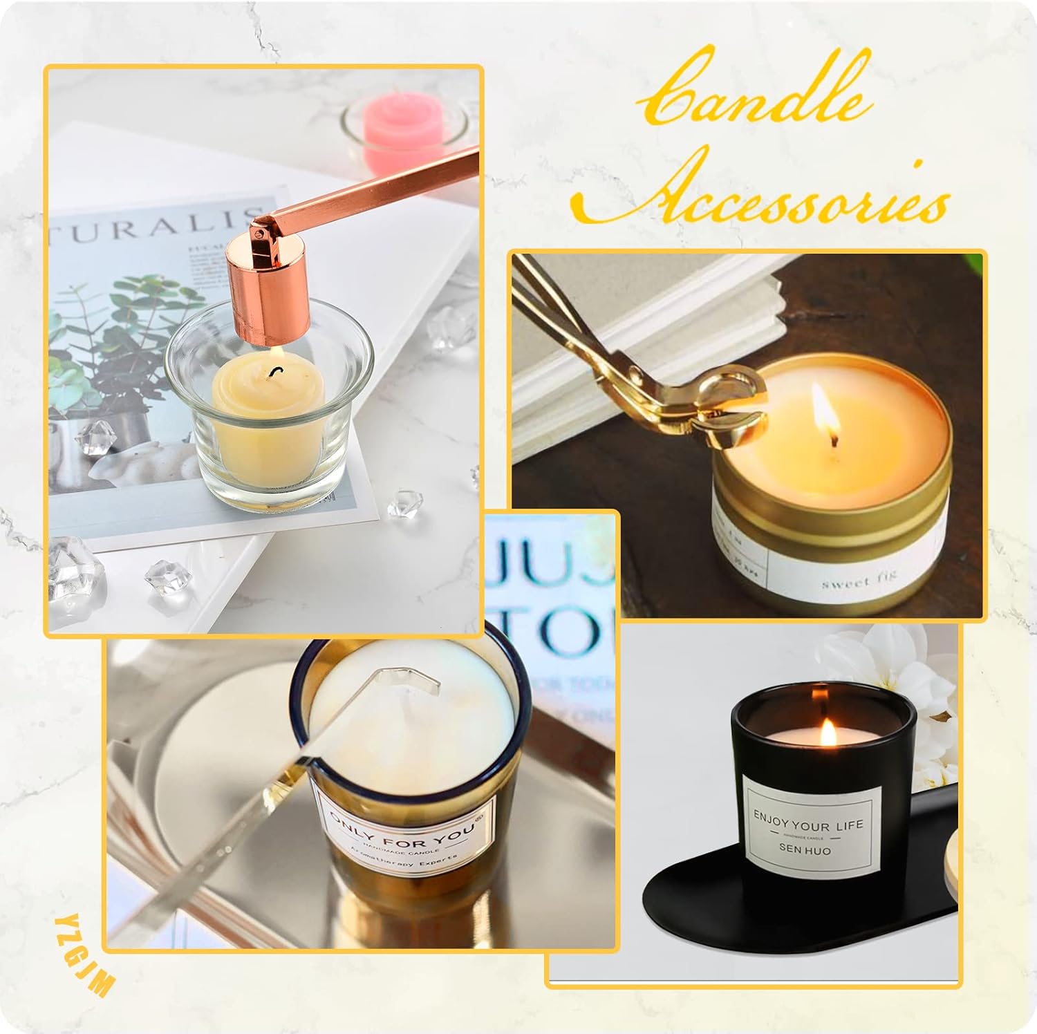 Exquisite Candle Accessories Tool Pack Bag, Rechargeable Electric Lighter， Wick Trimmer, Dipper, Snuffer and Tray Holder Elegant Kit Gift for Candle Lovers in Dating, Valentines Decor. ( Matte Black )