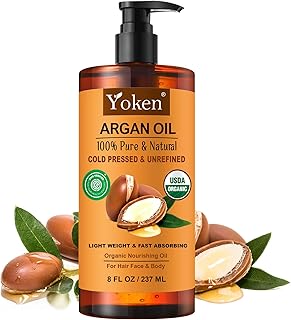 Yoken USDA Organic Argan Oil for Hair, Pure and Natural Morocco Argan Oil, Argon Oil For Hair, Scalp, Face & Skin Care, 100% Cold Pressed Hair Conditioner, Unrefined Argon Nails Carrier Oil (8 Fl Oz)