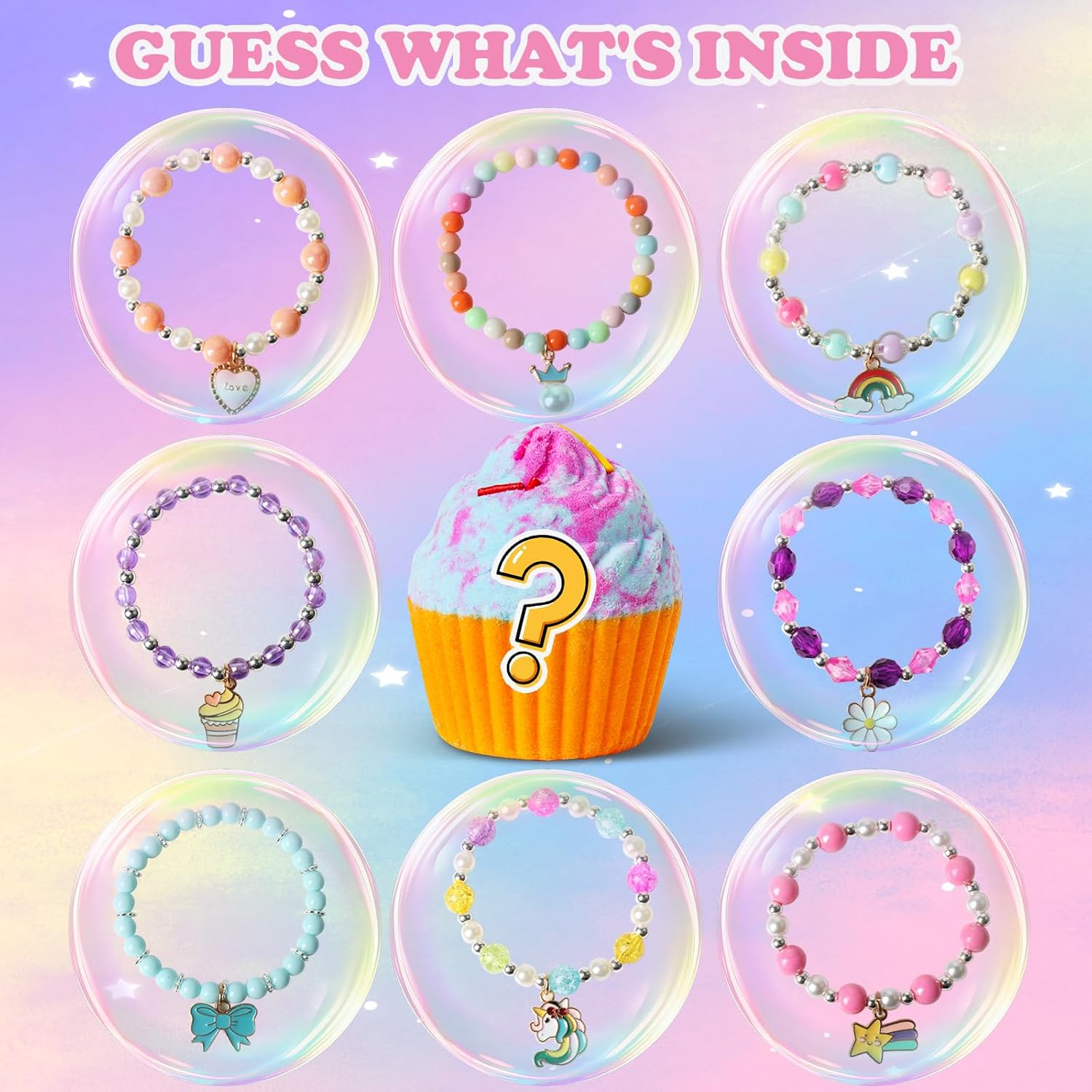 Bath Bombs for Kids with Surprise Jewelry Toys Inside, 8 Cupcake Bath Bombs Gifts Set, Girls, Teens, Kids Birthday Christmas Gift, Handmade Fizzy Bubble Spa Bath Ball for Girls Daughter Granddaughter