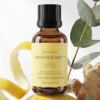 Homedics SereneScent Wellness Oil Refill for Waterless Diffusers, Lemon & Ginger, 15ml Plug & Play Fragrance Oil Bottle, Aromatherapy Scent Refill for Home, Office, Bedroom, Compact Diffusers