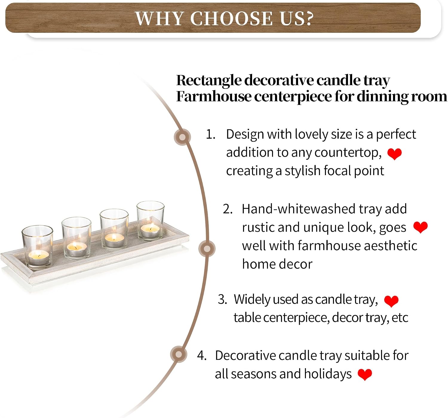 Hanobe Candle Tray Decorative Rectangle: Rustic Long Narrow Farmhouse Centerpiece Trays Whitewashed Wood Candles Holder Plate for Kitchen Coffee Table Dining Room Home Decor