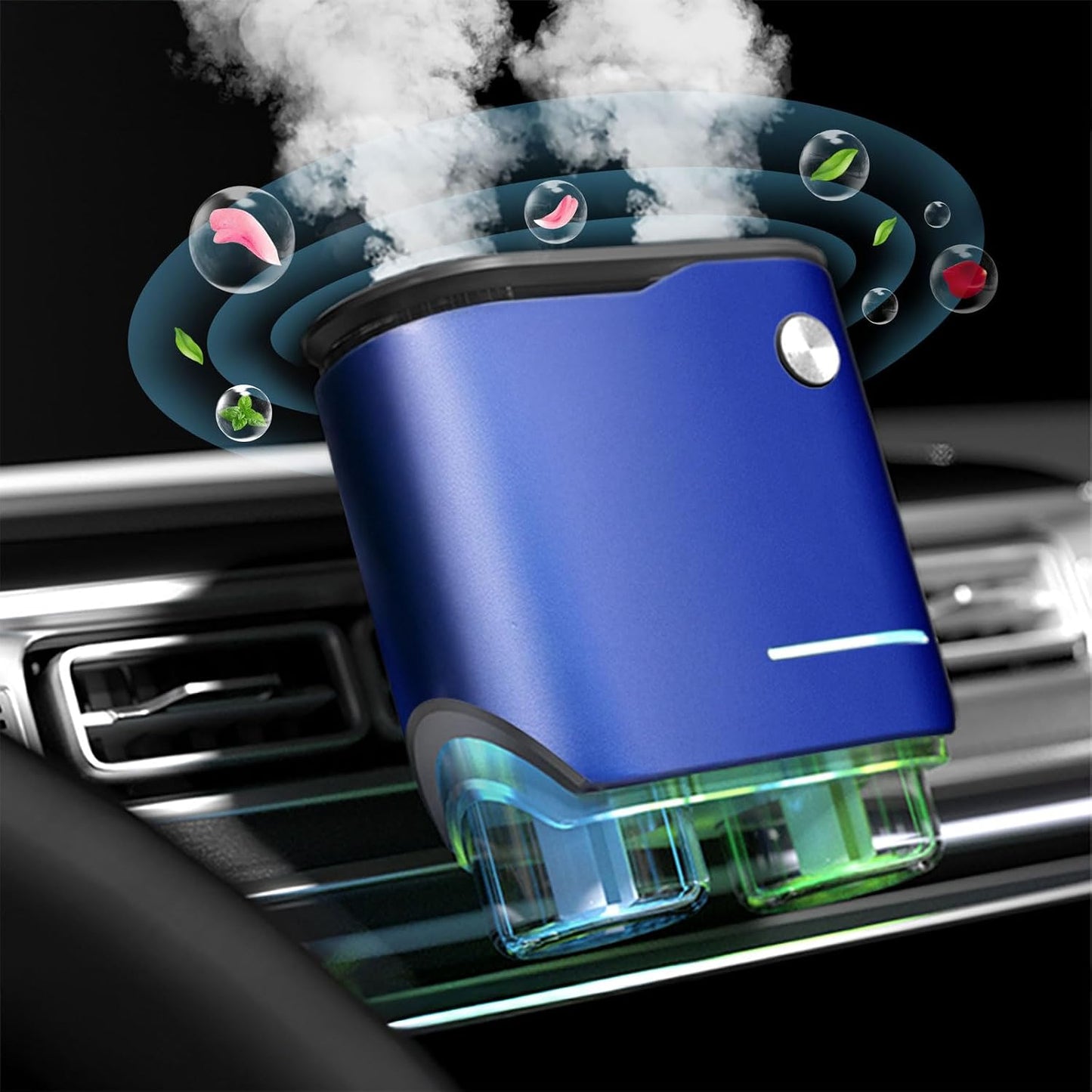 Smart Car Air Fresheners Diffuser with 4pcs Essential Oils, Automotive Scent Dispenser Rechargeable Aromatherapy Diffuser Vent Clip for Cars, 3 Adjustable Modes (Blue)