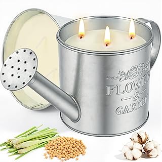 Citronella Candles Outdoor,20oz Large 3-Wick Citronella Candle for Outside,Natural Soy Wax Candle for Patio,Yard,Home Decor,Backyard & Camping,Lemongrass Candles & Watering & Planting 3 in 1