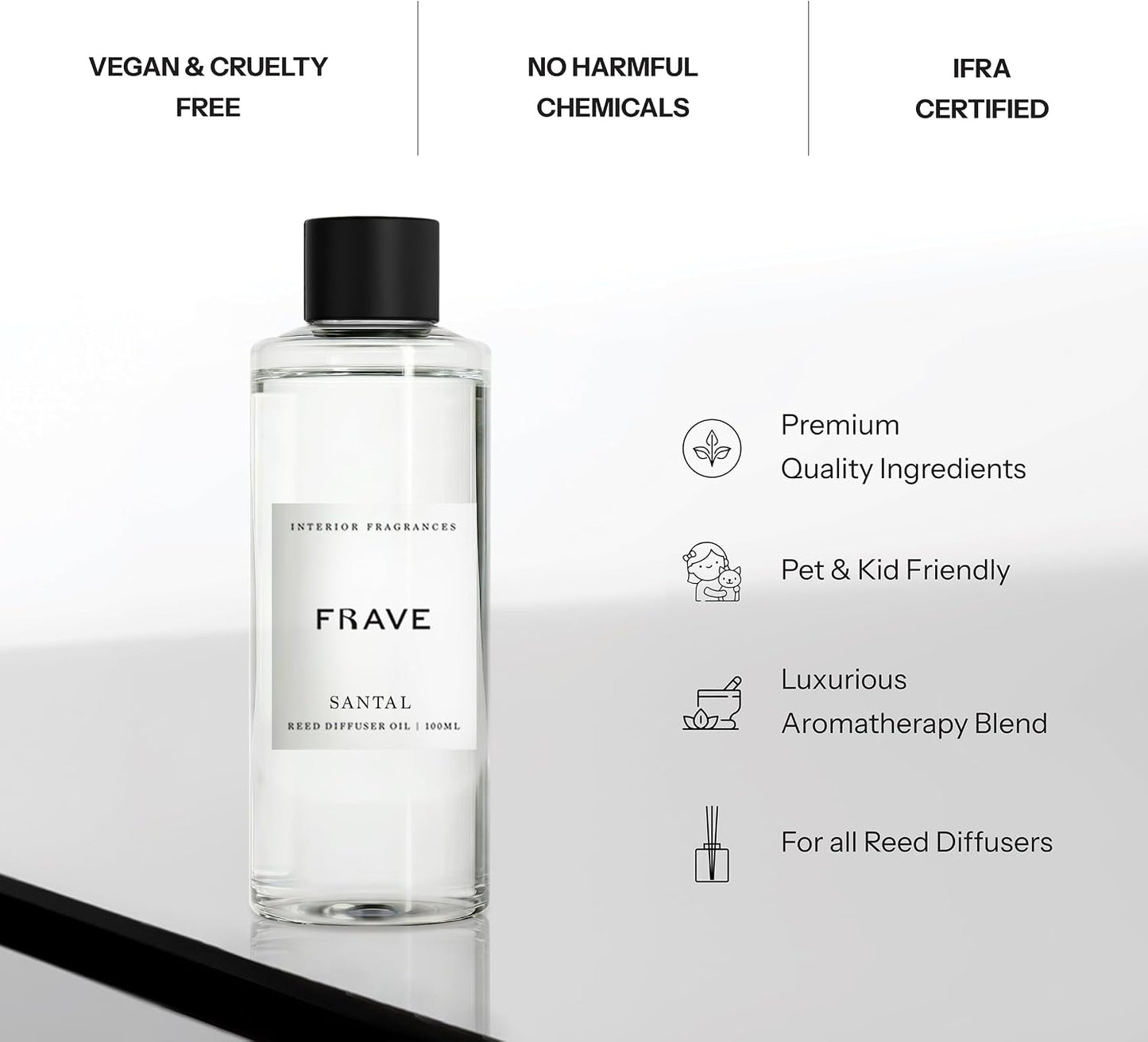 Santal Reed Diffuser Oil Refill 100ml, 3.38 oz, Luxury Home Fragrance with Warm Musk & Wood Notes, Long Lasting Aroma Inspired by 1 Hotels Miami, for Bedroom & Bathroom