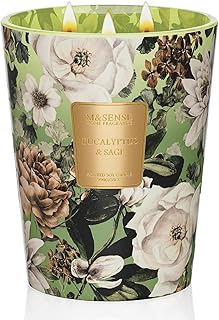 M&SENSE Eucalyptus Sage Soy Candle, 35oz 3 Wick 150H Non Toxic Long Lasting, Large Spa Fresh Focus Aromatherapy Candles, Home Office & Sleep Support