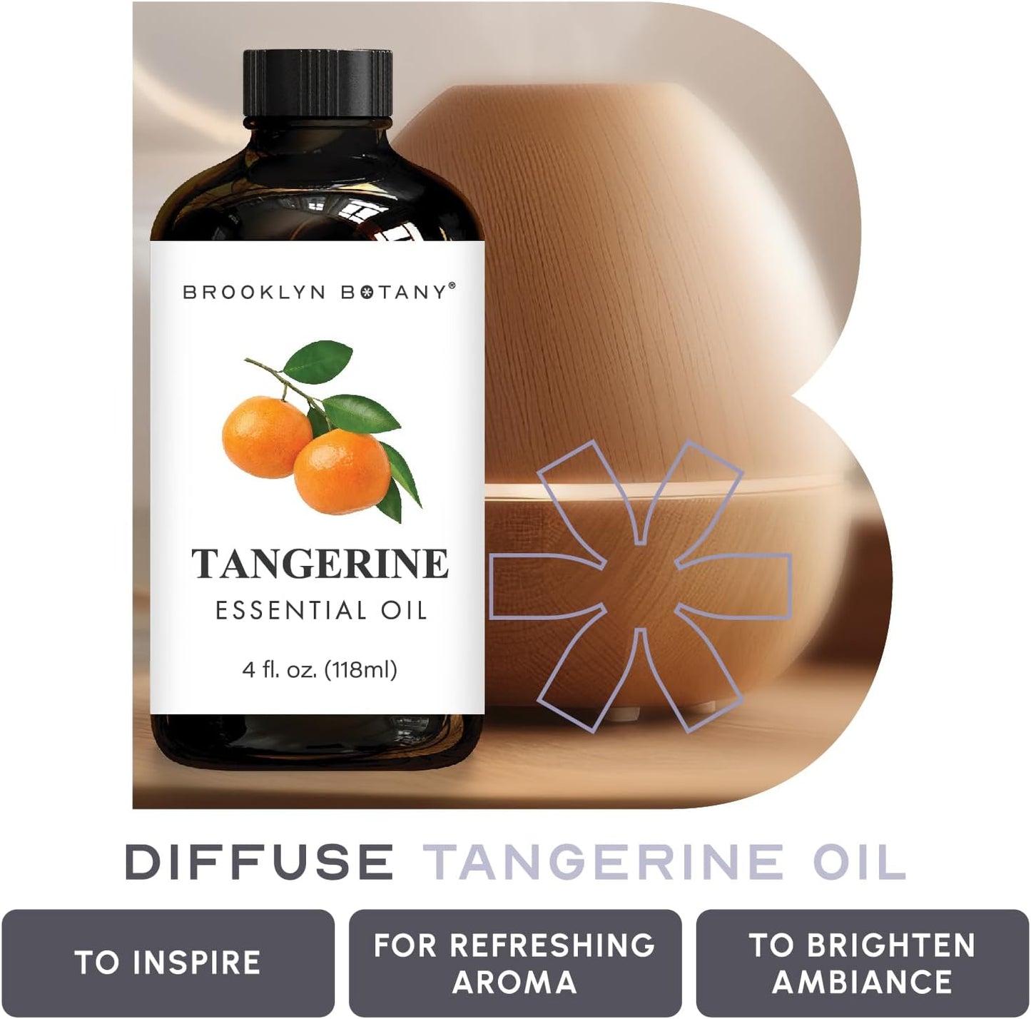 Brooklyn Botany Tangerine Essential Oil - Huge 4 Fl Oz - 100% Pure and Natural - Premium Grade with Dropper - for Aromatherapy and Diffuser