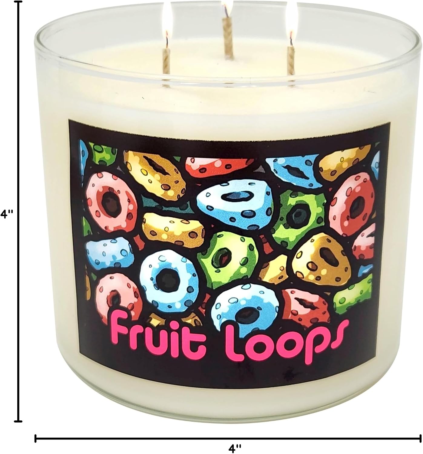 Fruit Loops Candle ~ Premium Coconut & Soy Wax Blend ~ Large Highly Scented 14.5 Ounce 3 Wick Candle and Metal Lid