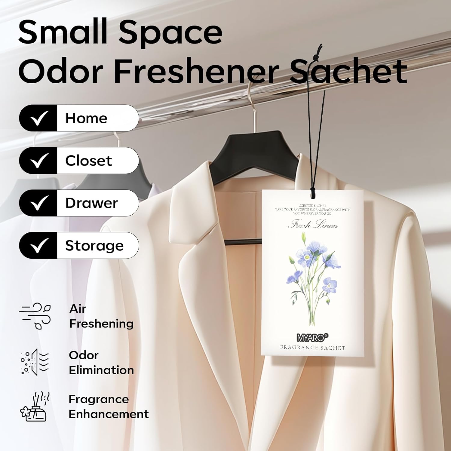 MYARO 12 Pack Fresh Linen Scented Sachets for Drawer, Closet & Car Air Freshener Bags | Odor Eliminator & Fabric Refresher | Crisp, Clean Home Fragrance Gift Set