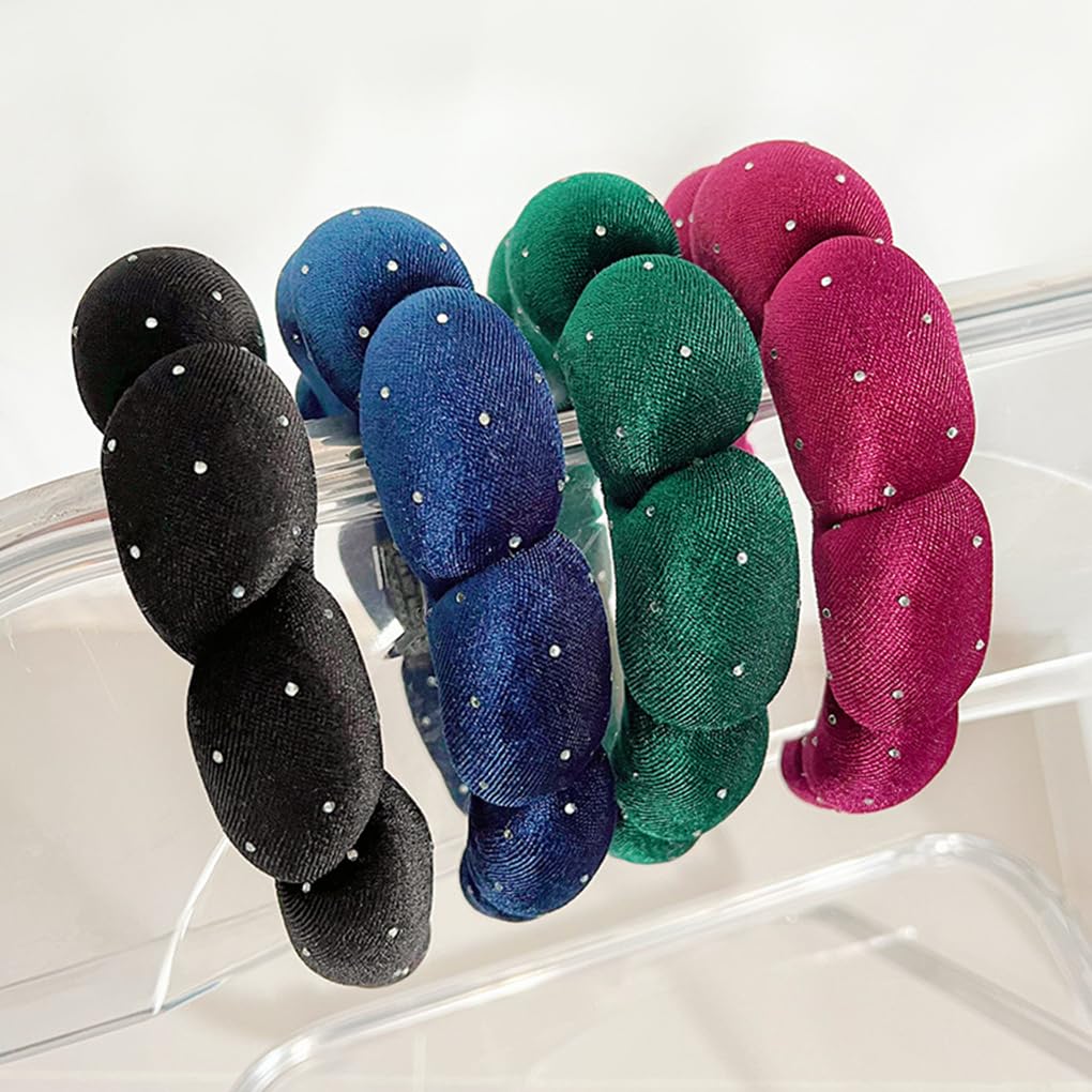 Spa Headbands Puffy Makeup Skincare Headbands for Washing Face or Facial, Terry Cloth Fabric Hairbands for Makeup Removal Shower Skin Treatment(Black, Rhinestone)