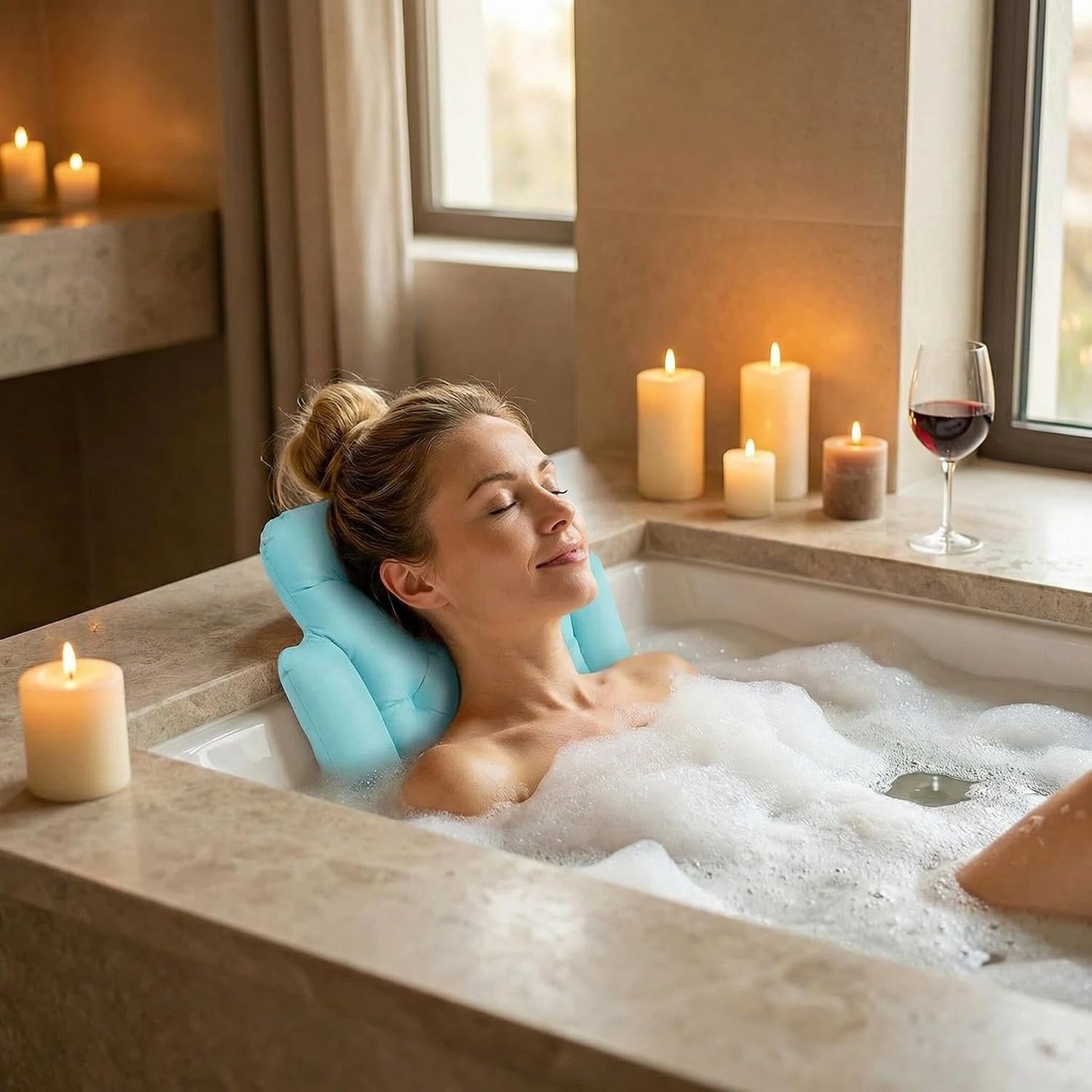 Full Body Bath Pillow for Bathtub, Thick & Luxury Bathtub Cushion with 144 Suction Cups, Bathtub Pillows for Head & Neck, Back Support, Ideal Bath Accessories for Gifts Spa, Soaking, Tub (Blue)