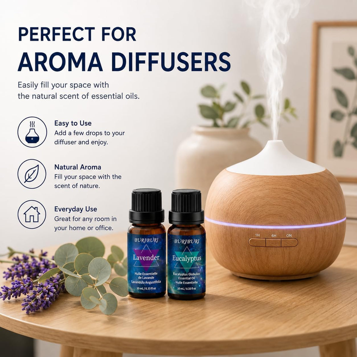 BURIBURI Eucalyptus Lavender Essential Oil Set for Bath Bombs 2 Pack
