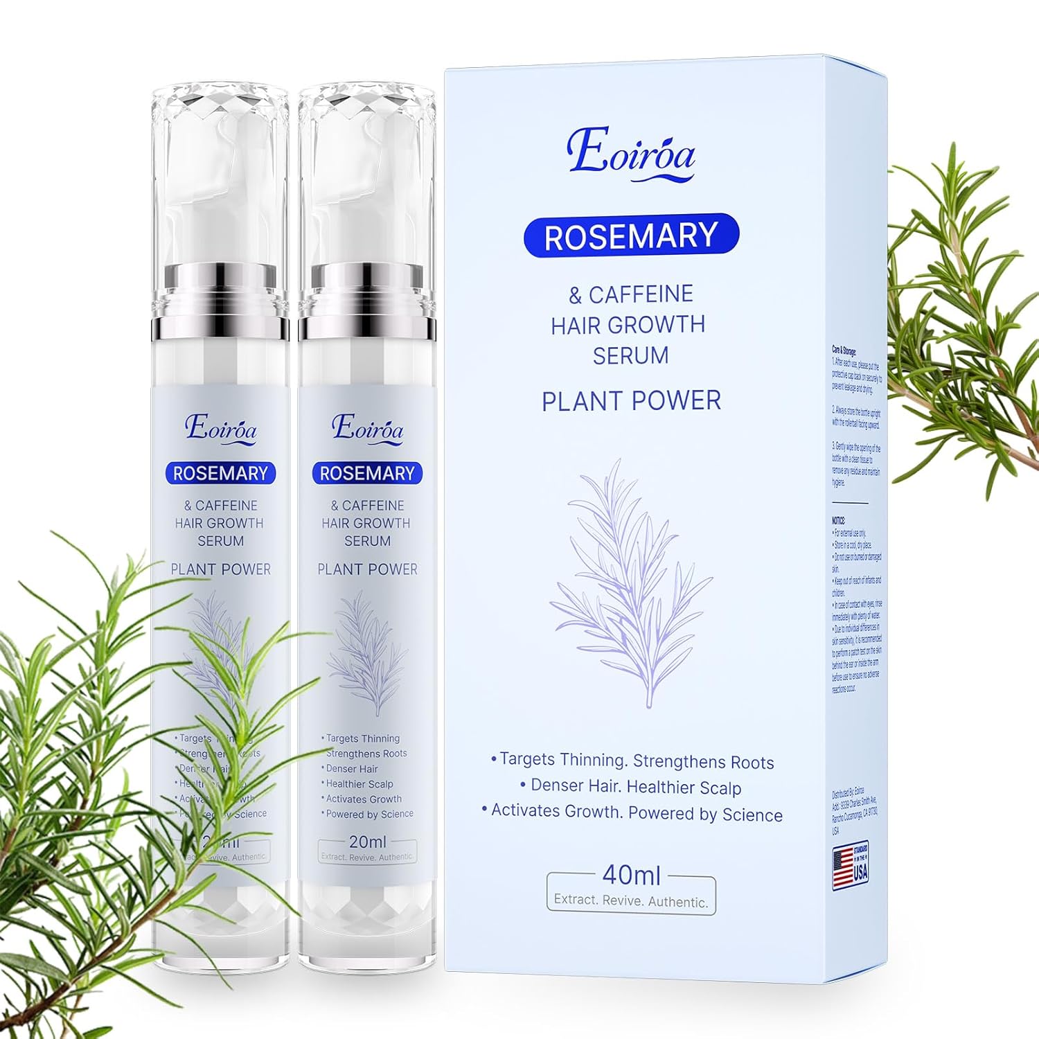 Rosemary Oil Hair Growth Serum Roll On – 3% Rosemary Oil, 2% Caffeine, 2% Niacinamide & DHT Blocking Complex, Non-Greasy Scalp Serum for Men & Women, Designed for Thinning, Fine & Weak Hair, 2-Pack