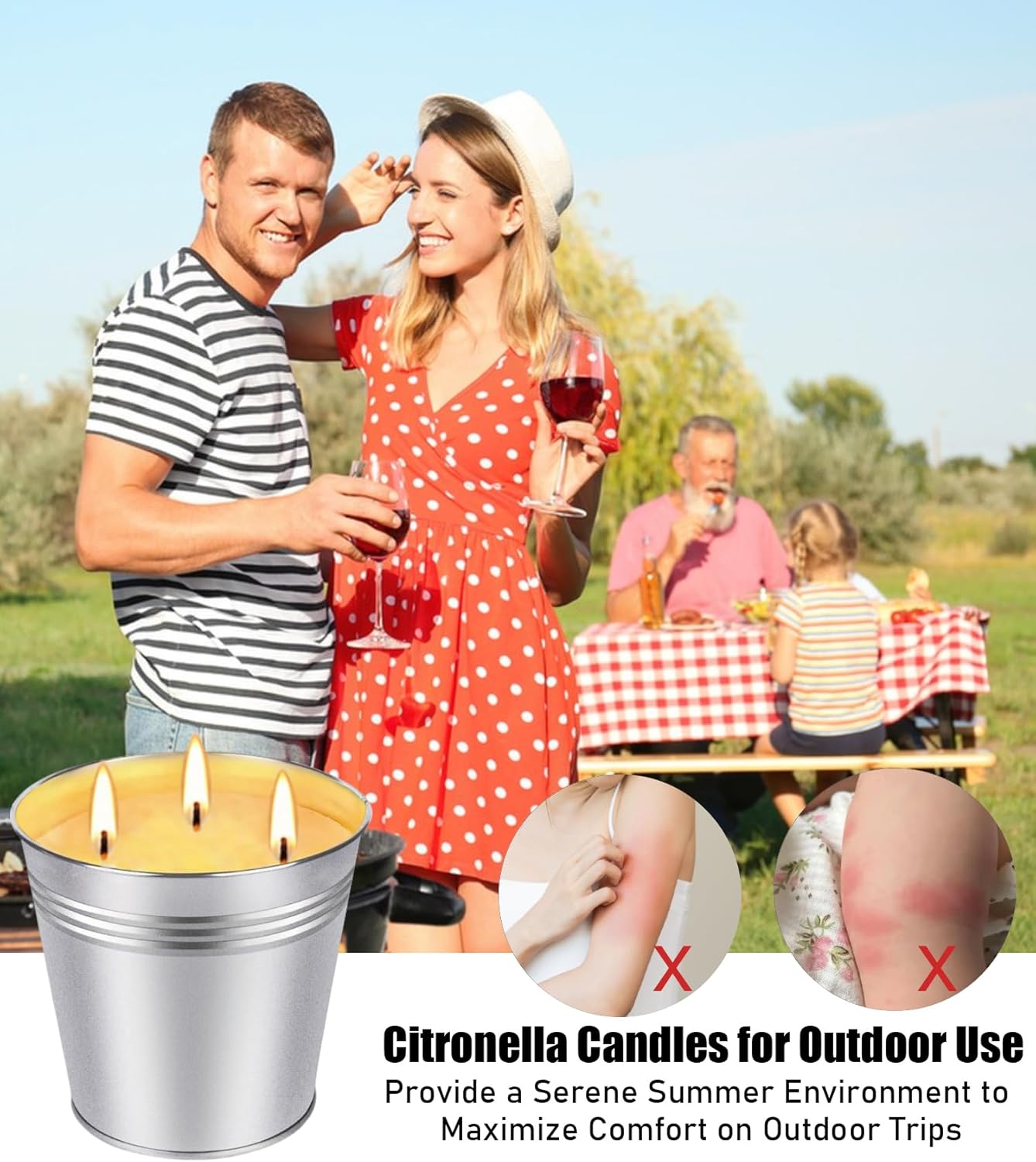 Citronella Candles Outdoor, 2 Pack 32oz Large Citronella Candle 3-Wick Natural Soy Wax Summer Candle Set 210 Hours Long Lasting Burning Huge Scented Outdoor Indoor Candles Garden Yard Camping