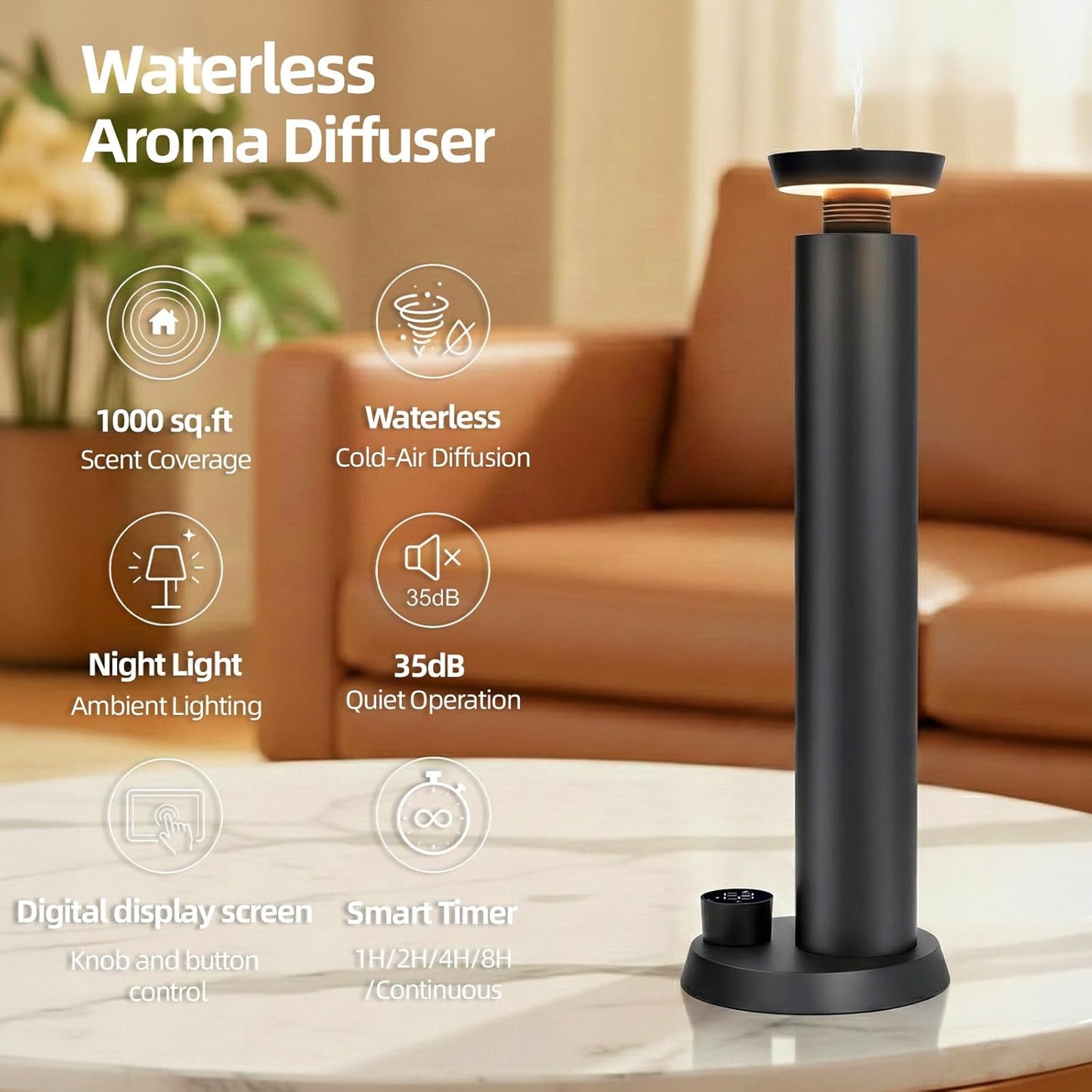 Waterless Scent Diffuser - Scent Diffuser Oil Machine for Homes, Offices, Hotels - Black - 100ml(3.38 Oz) - Fragrance Not Included