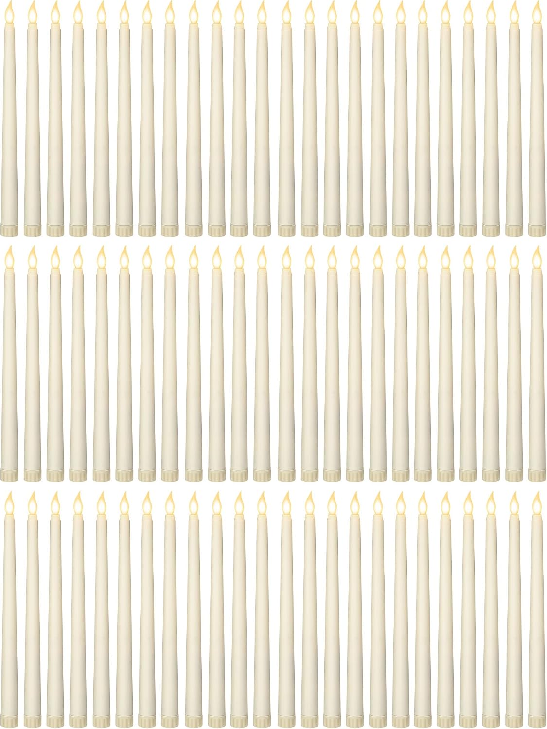Treela 72 Pcs Flameless LED Taper Candles Battery Operated Candles Bulk 11 Inch Flickering Fake Candlesticks with Warm Light for Valentines Day Church Wedding Party Battery Not Included(Classic,Ivory)