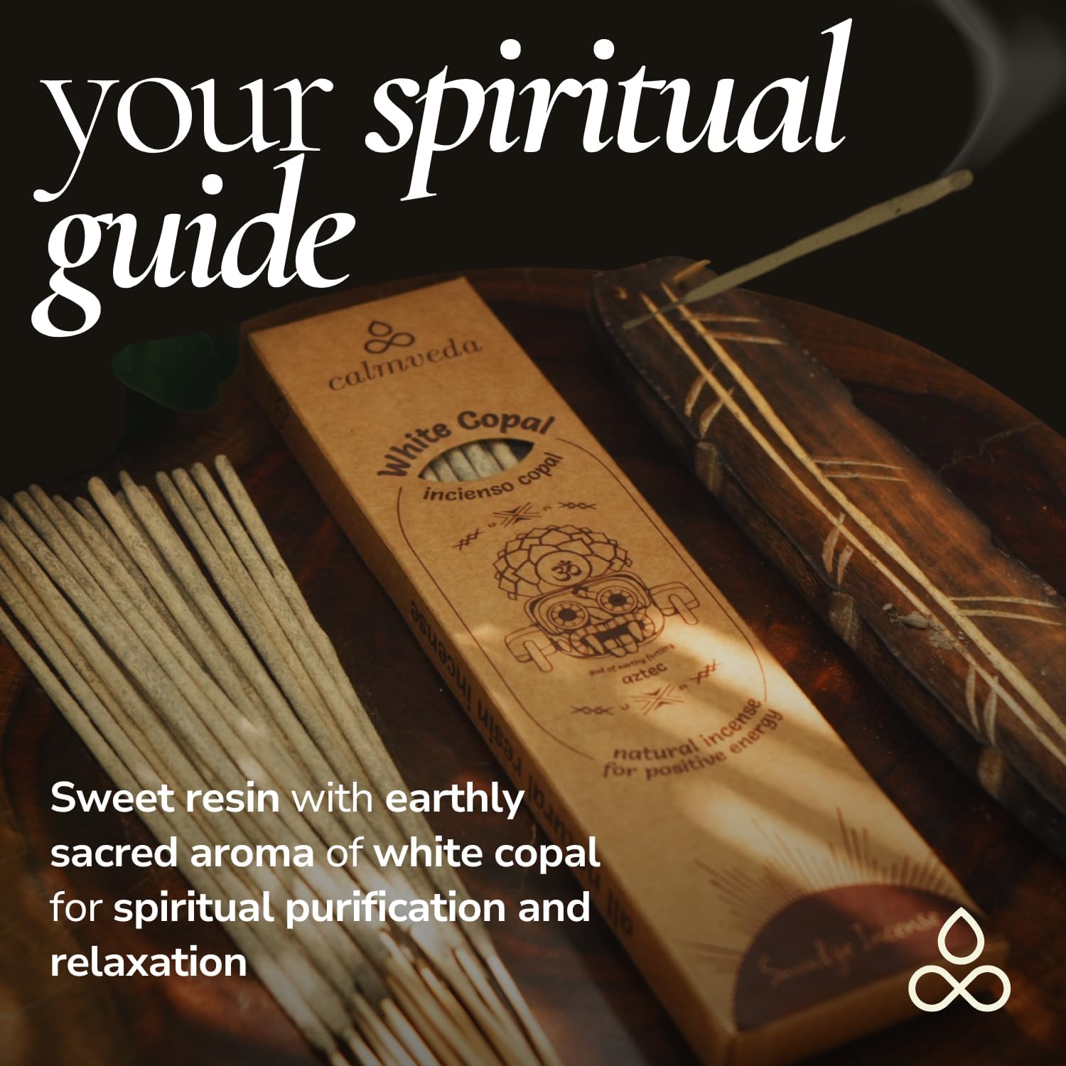 CALMVEDA White Copal Incense Sticks - 24+ Sticks Thick, Natural Resin Incense Made from Mexican Copalsera | Sweet Smelling Spiritual Inscents for Purification (Incienso De Copal)