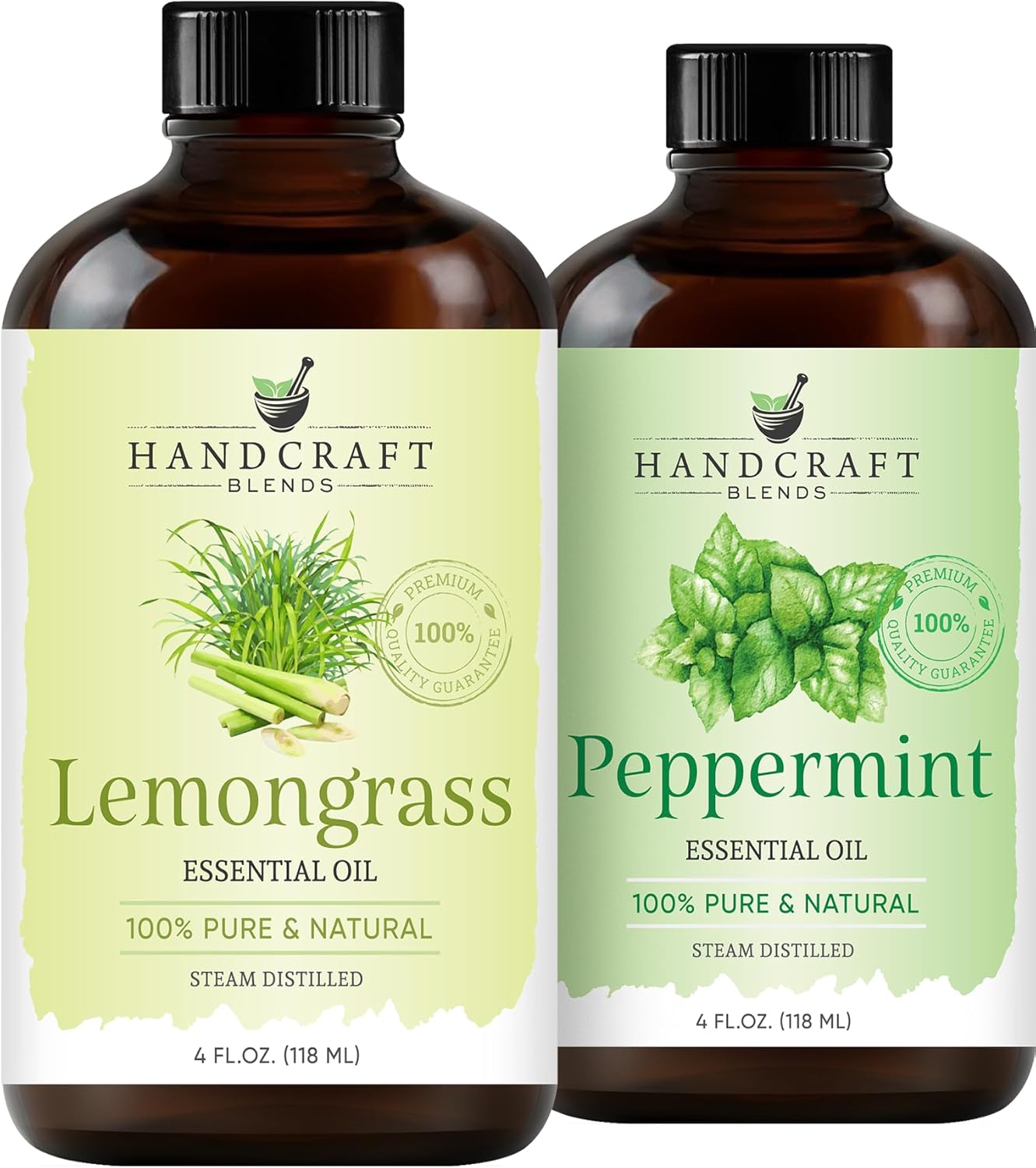 Handcraft Blends Minty Fresh Set: Peppermint and Lemongrass Essential Oils – (2 x 4 Fl Oz) – 100% Pure & Natural – for Diffuser, Aromatherapy, and DIY Projects