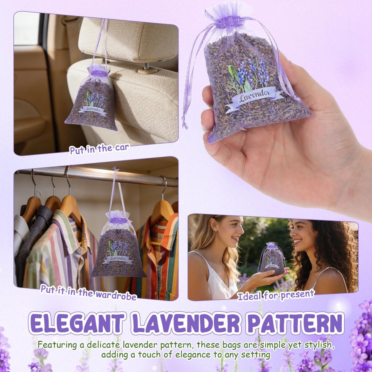 PRETYZOOM 10pcs Lavender SachetS Empty Drawstring Mesh Bags for Storing Dried Lavender Petals Jewelry Elegant Organza Design for Home Decor and Present