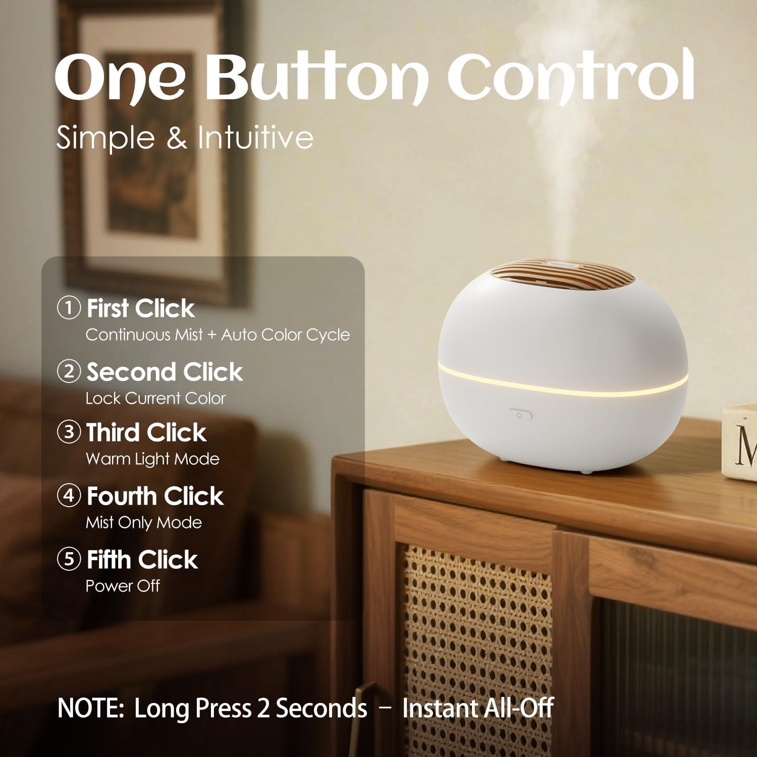 Soulorigin 100ml Mini Essential Oil Diffuser, Portable Aromatherapy Diffuser with Warm Light, One-Button Control, Auto Shut-Off, Quiet Ultrasonic Mist for Home, Travel, Yoga, Meditation (White)