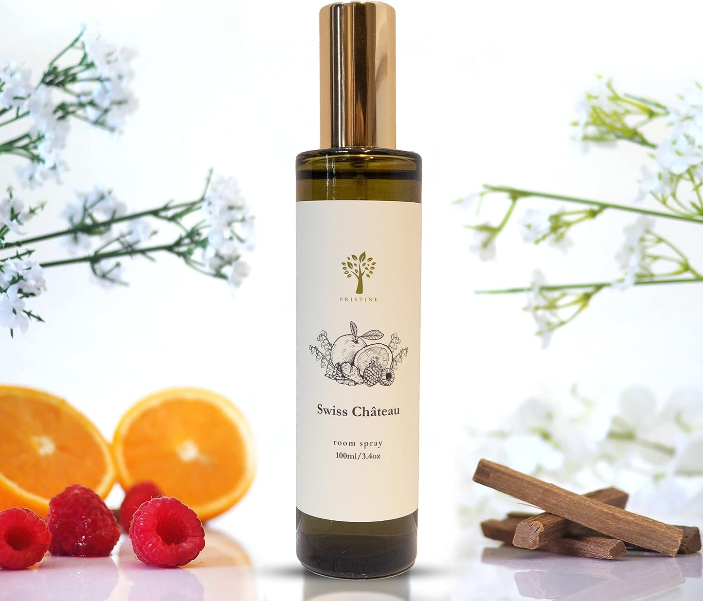 PRISTINE Swiss Château/Inspired by Hilton Hotel Linen & Room Spray Air Freshener, Made With Essential Oils, Tangerine, Raspberry, Cedarwood Scent, 3.4oz Pillow Spray