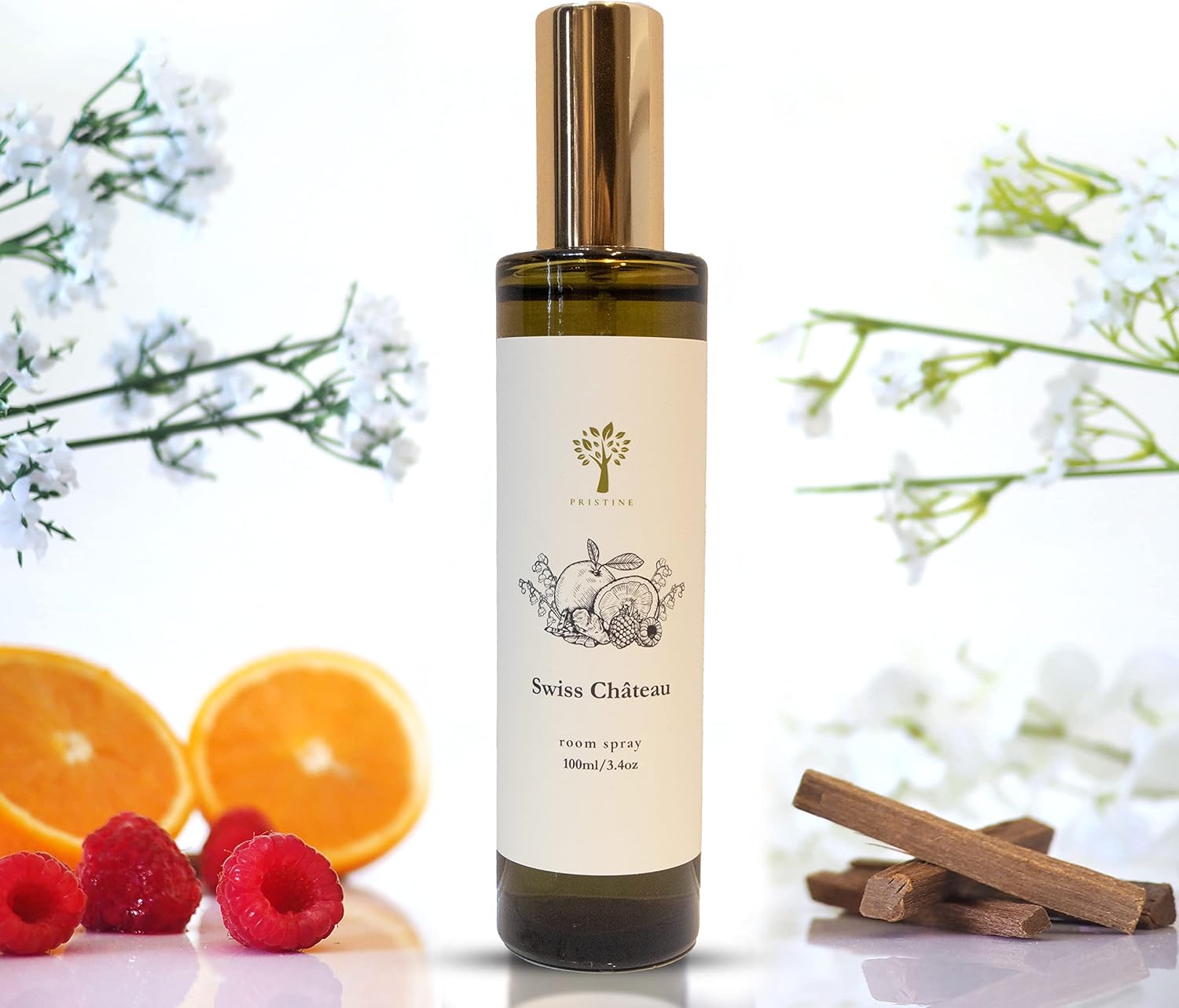 PRISTINE Swiss Château/Inspired by Hilton Hotel Linen & Room Spray Air Freshener, Made With Essential Oils, Tangerine, Raspberry, Cedarwood Scent, 3.4oz Pillow Spray