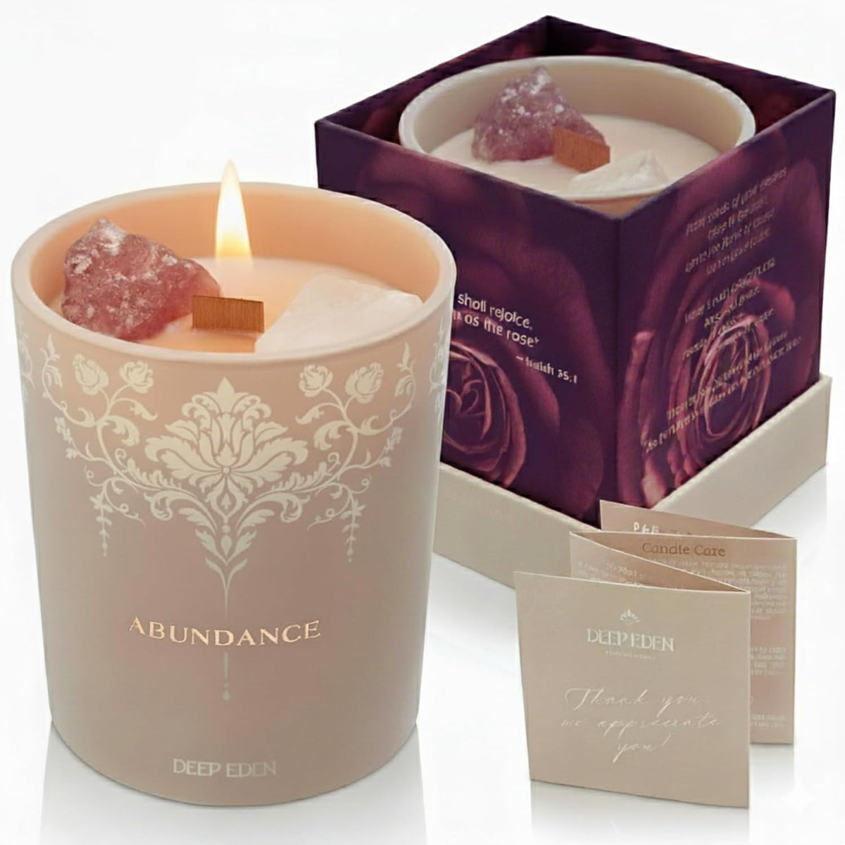 Luxury Crystal Candle for Women - Velvet Rose & Patchouli Scented Aromatherapy Candle - Manifestation Candle with Strawberry