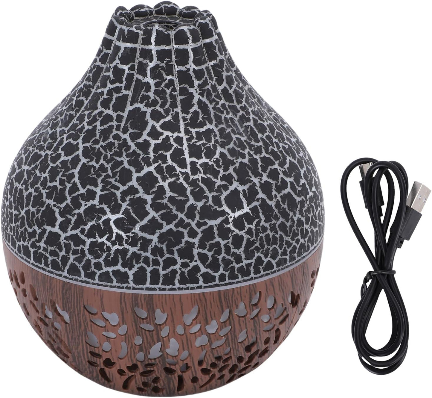 Air Diffuser Humidifier, USB Hallow Silent Essential Oil Diffuser Cool Mist Humidifier With Night Light For Office Home SPA (Black Crack Dark Wood Grain)