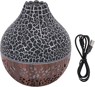 Essential Oil Diffuser, Mini Ultrasonic Air Diffuser Humidifier Luminous Hallow Silent Auto Shut Off USB Aromatherapy Diffuser for Home Office Spa (Black Crack Dark Wood Grain)