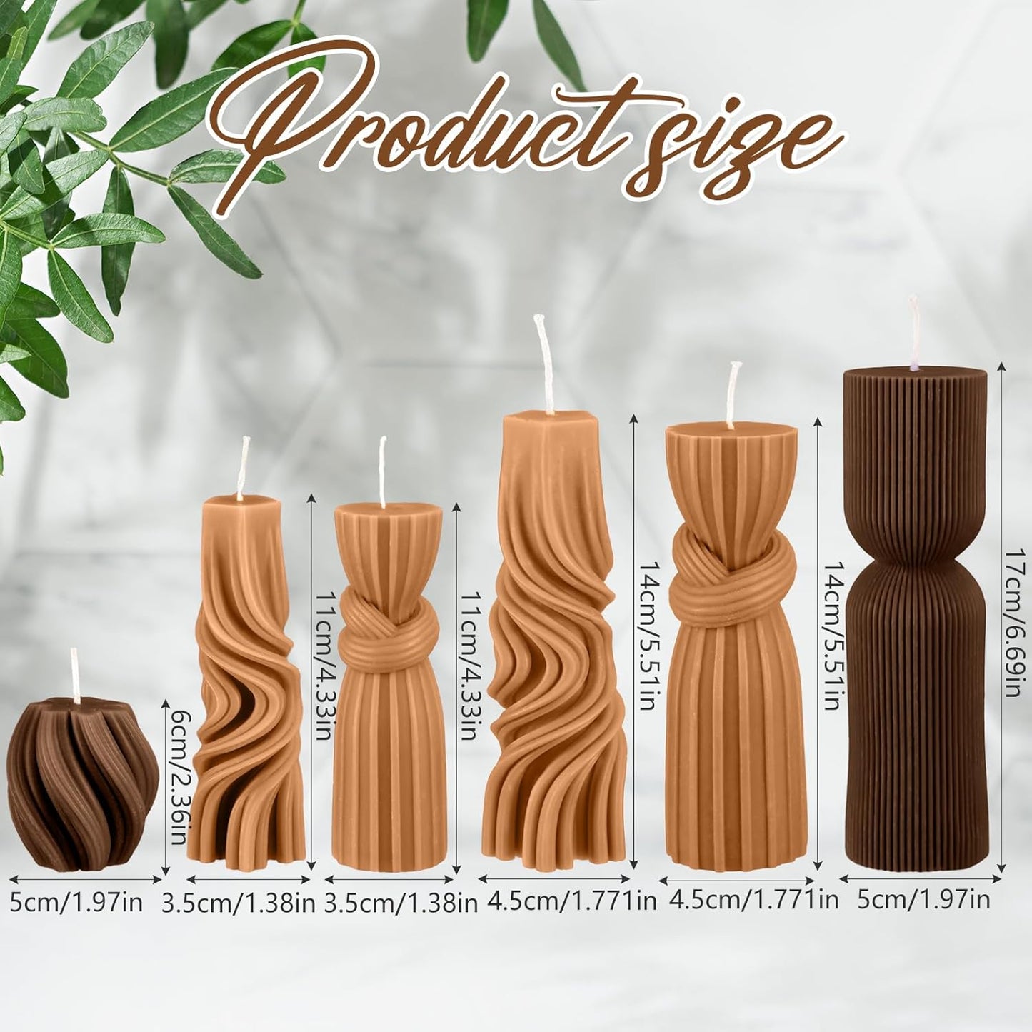 Threlaco 6 Pcs Pillar Candles Decorative Modern Aesthetic Ribbed Candle Set Cute Soy Wax Scented Ribbed Decor Valentine's Commemorative Gift for Home Decoration(Brown,2.36-6.89 Inch)