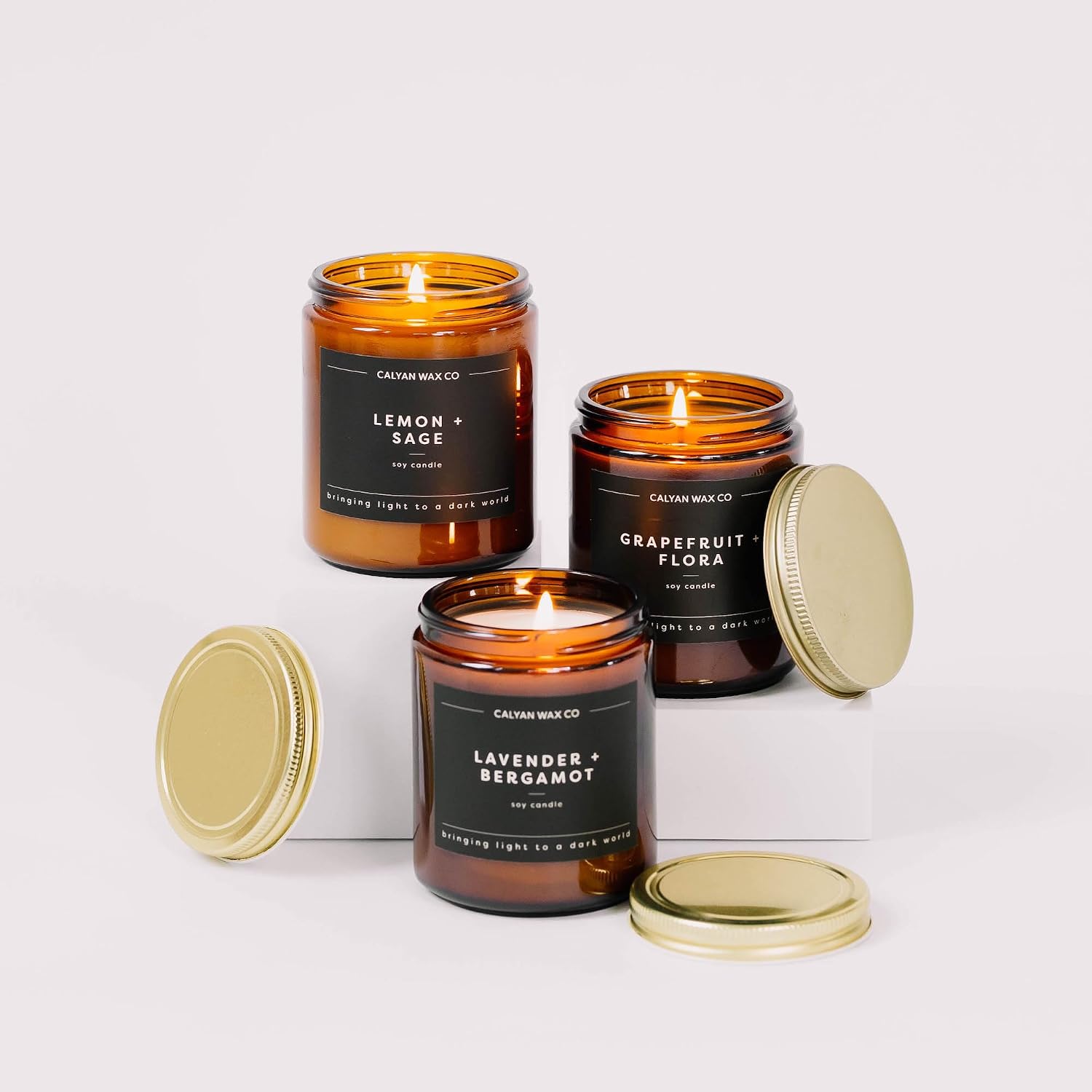 Calyan Wax Co. Evergreen & Eucalyptus Scented Candle - 57 Hour Burn - Luxury Clean Soy Wax Candles - Long Lasting Amber Glass Jar Candle for Home - 7.2oz