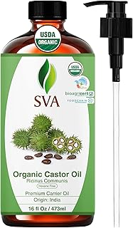 SVA Castor Seed Oil Organic - 16 Fl Oz – 100% Natural Cold Pressed Organic Castor Oil - for Face, Skin Care, Hair Care, Scalp Massage & Body Massage with Pump