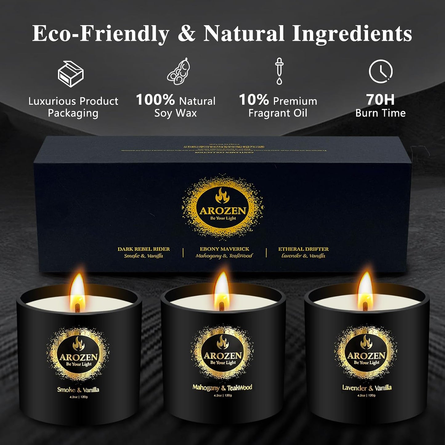 3 Pack Candles for Home Scented, Scented Candles Gifts Set for Men, Aromatherapy Soy Candle of Lavender, Mahogany Teakwood & Smoke Vanilla, Gifts for Men Fathers Day Valentine's Day Present