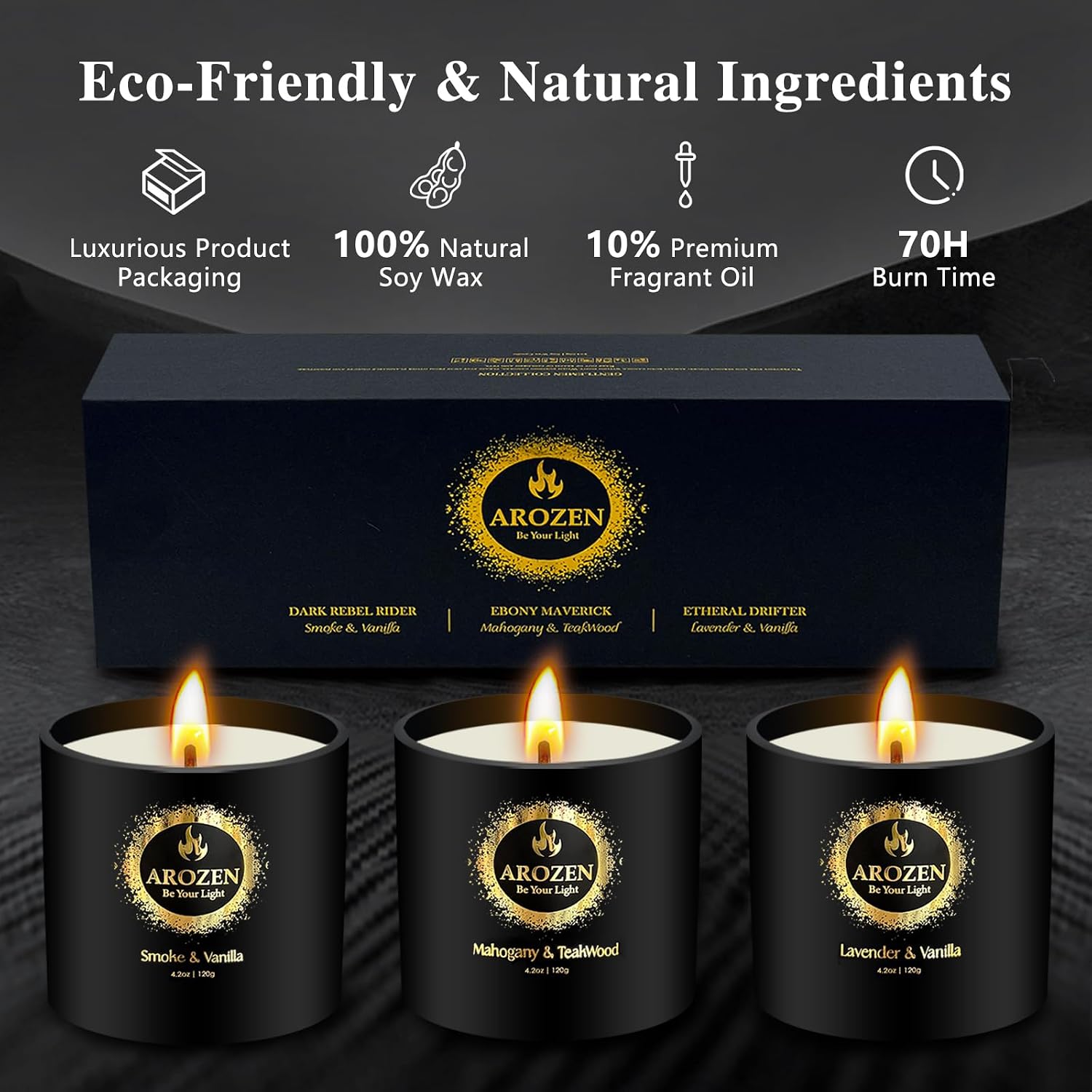 3 Pack Candles for Home Scented, Scented Candles Gifts Set for Men, Aromatherapy Soy Candle of Lavender, Mahogany Teakwood & Smoke Vanilla, Gifts for Men Fathers Day Valentine's Day Present
