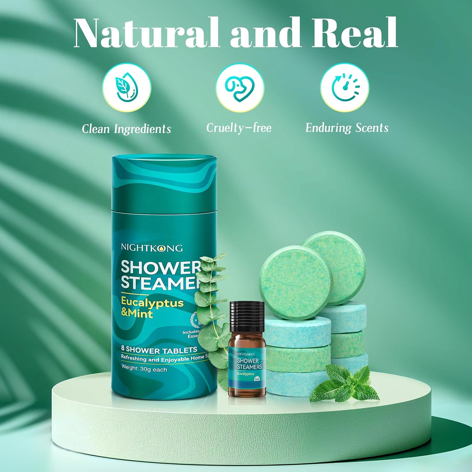 Shower Steamers Aromatherapy 8 Packs with 5ml Essential Oil, Eucalyptus for Shower, Birthday Gifts for Men, Father Day Gift for Dad from Daughter, Eucalyptus & Mint for Nasal Congestion, Stress Relief
