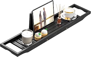 Bathtub Tray Caddy Black - Bath Tray Black - Bath Tub Table Tray Caddy - Bamboo Bath Tray for Tub