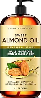 Brooklyn Botany Sweet Almond Oil | 16 Fl Oz | Hair | Face | Body | 100% Pure and Natural | Carrier Oil | Aromatherapy | Massage | Ayurvedic Hair Care | Hexane-Free