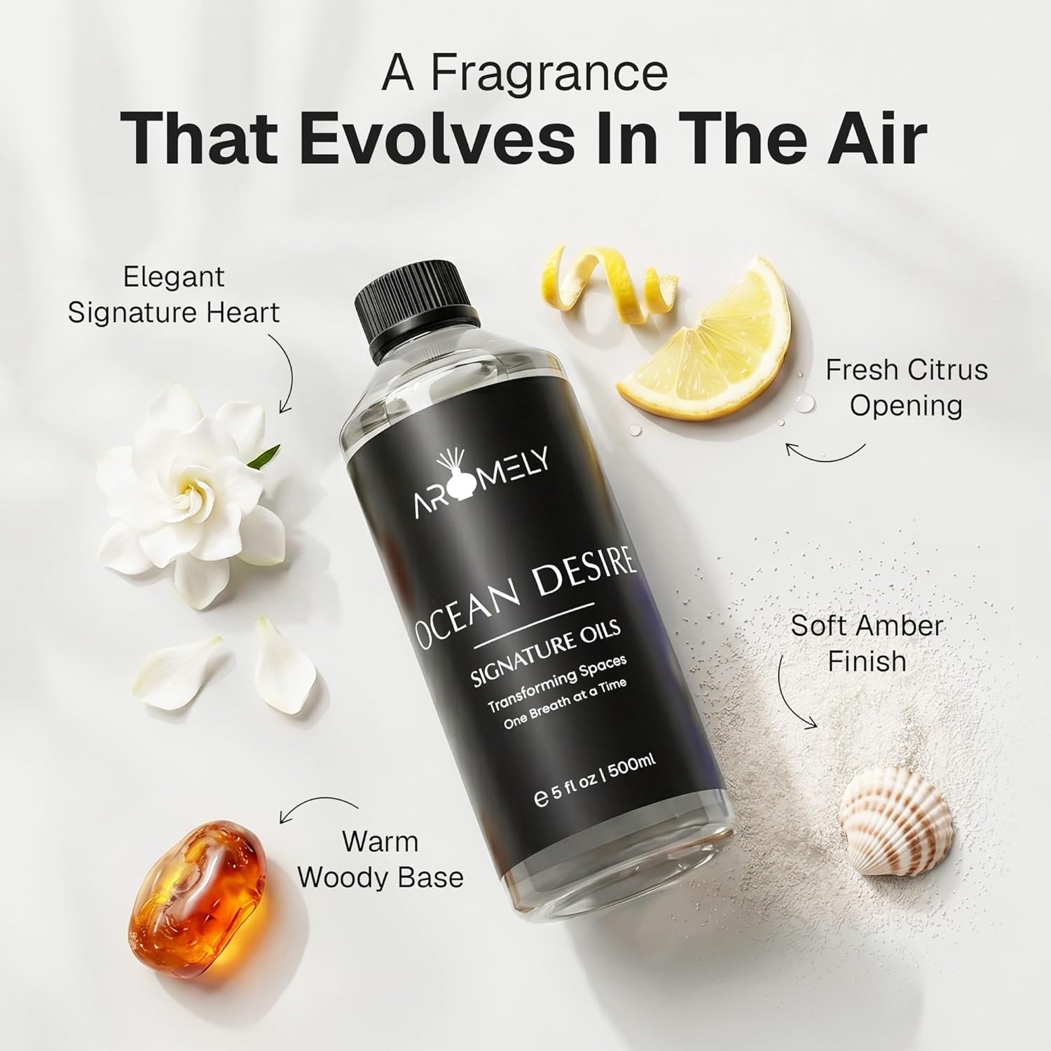 AROMELY Ocean Desire Diffuser Oil Scent | Luxury Home Fragrance Oil for Diffusers | Inspired by The Ritz-Carlton | Signature Scent with Notes of Bergamot, Amber, Musk & Jasmine | 500ml